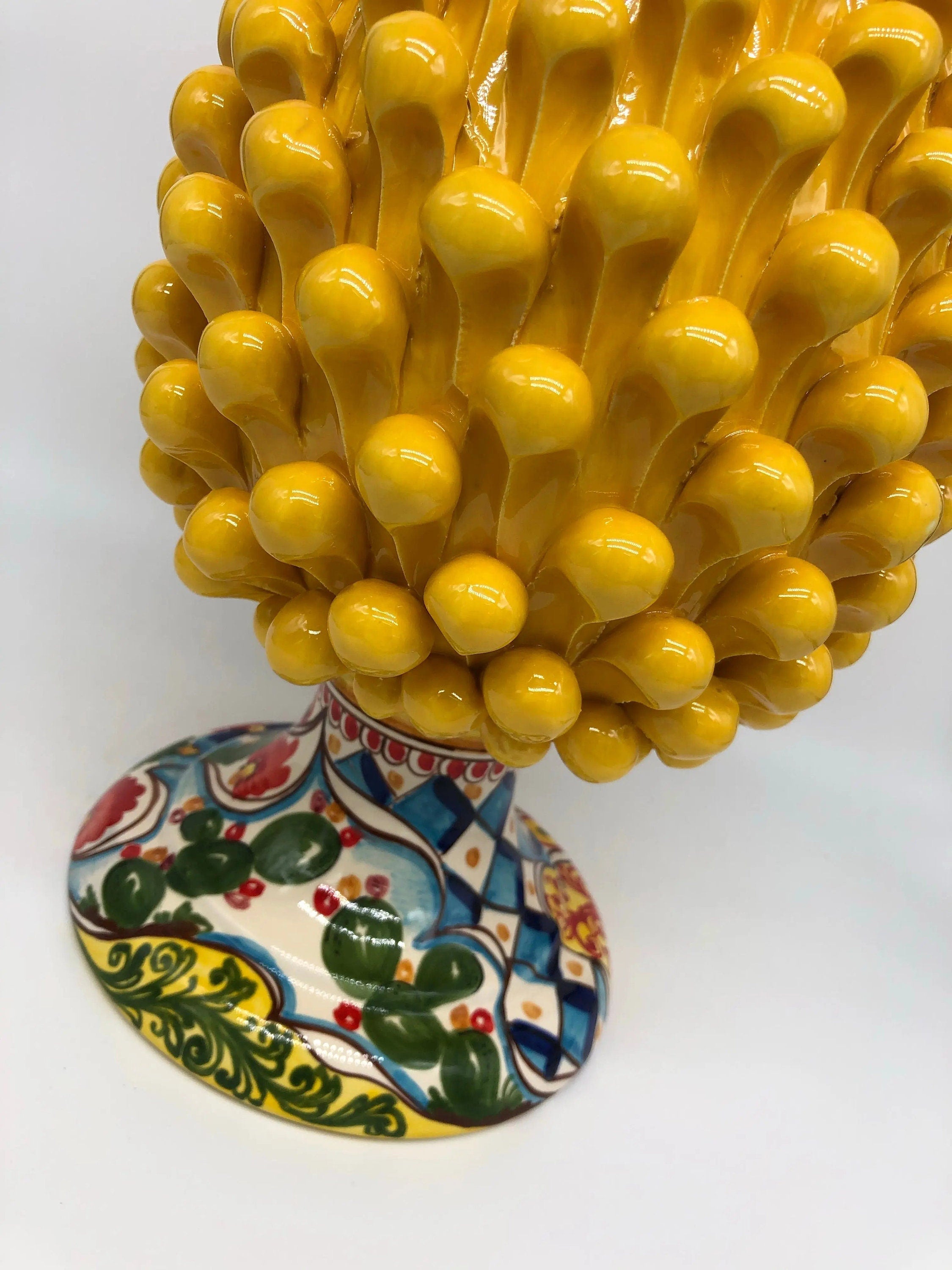 Pigna Ceramica Caltagirone cm H.35 Artigianale Giallo Base Decorata 2020 DD CERAMICHE SICILIANE