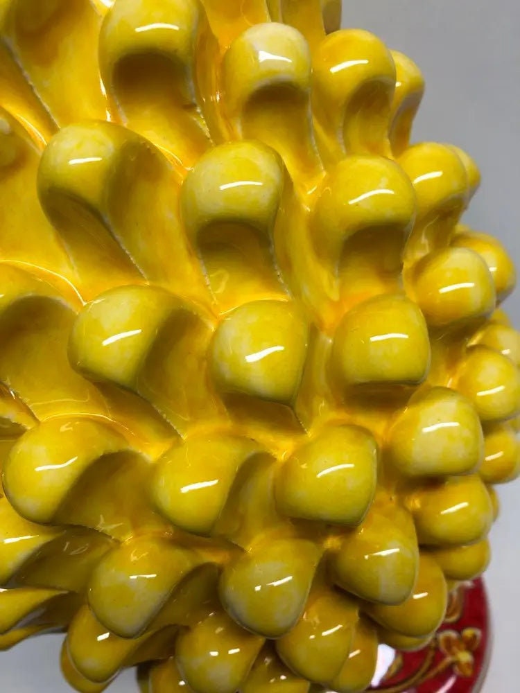 Pigna Ceramica Caltagirone cm H.35 Artigianale Giallo Base Decorata DD CERAMICHE SICILIANE