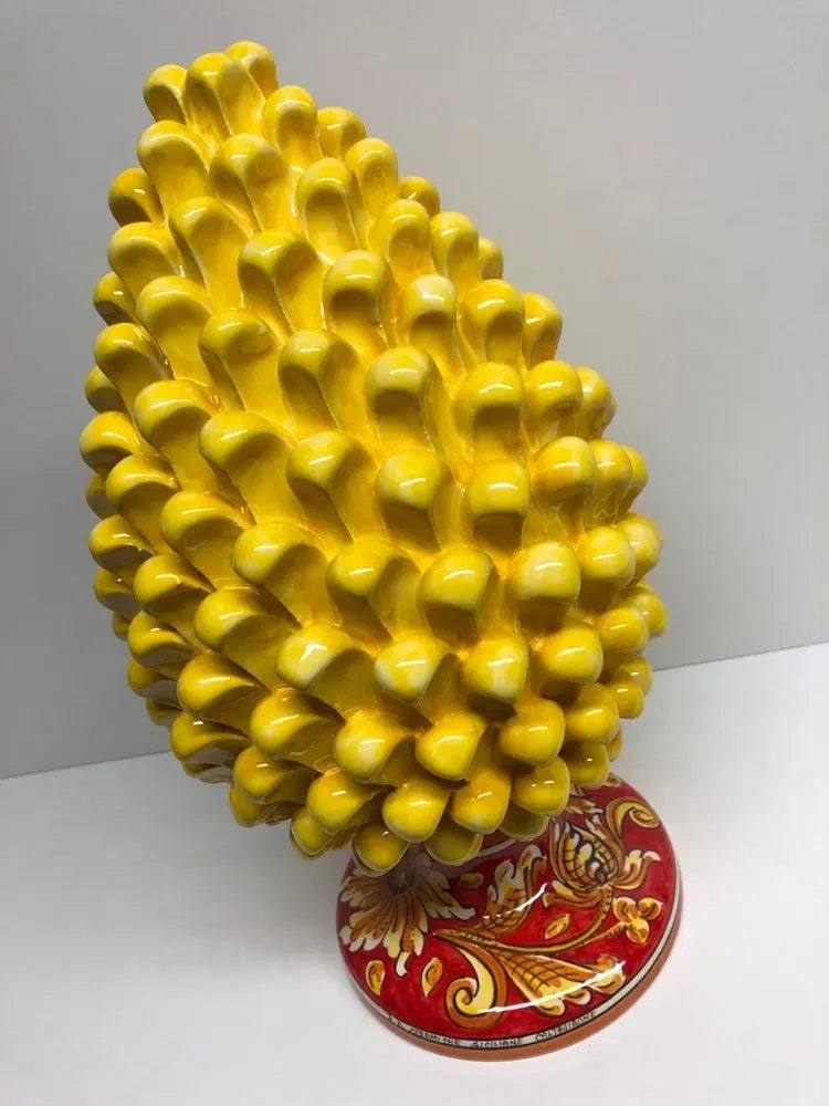 Pigna Ceramica Caltagirone cm H.35 Artigianale Giallo Base Decorata DD CERAMICHE SICILIANE
