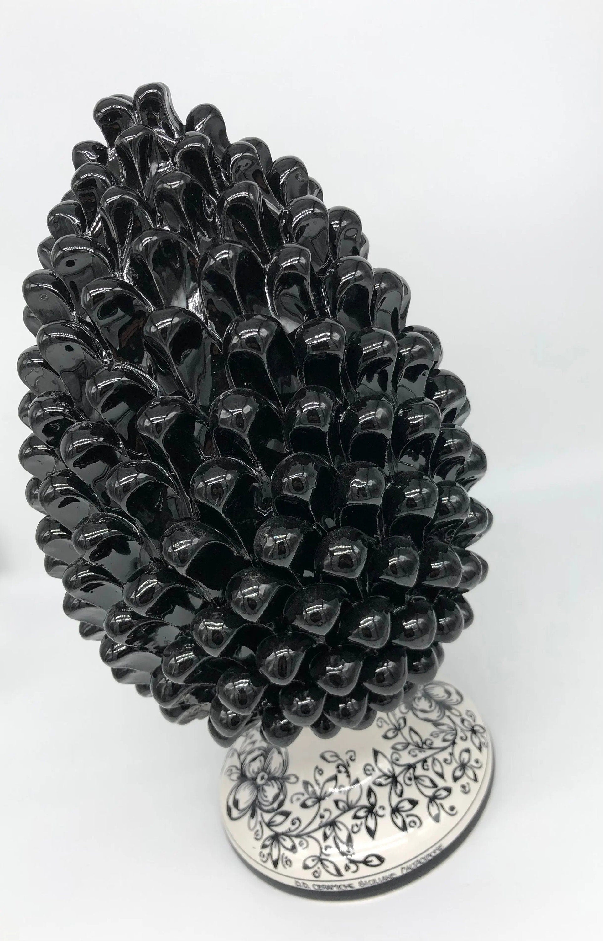 Pigna Ceramica Caltagirone cm H.35 Artigianale Nero Base Decorata DD CERAMICHE SICILIANE