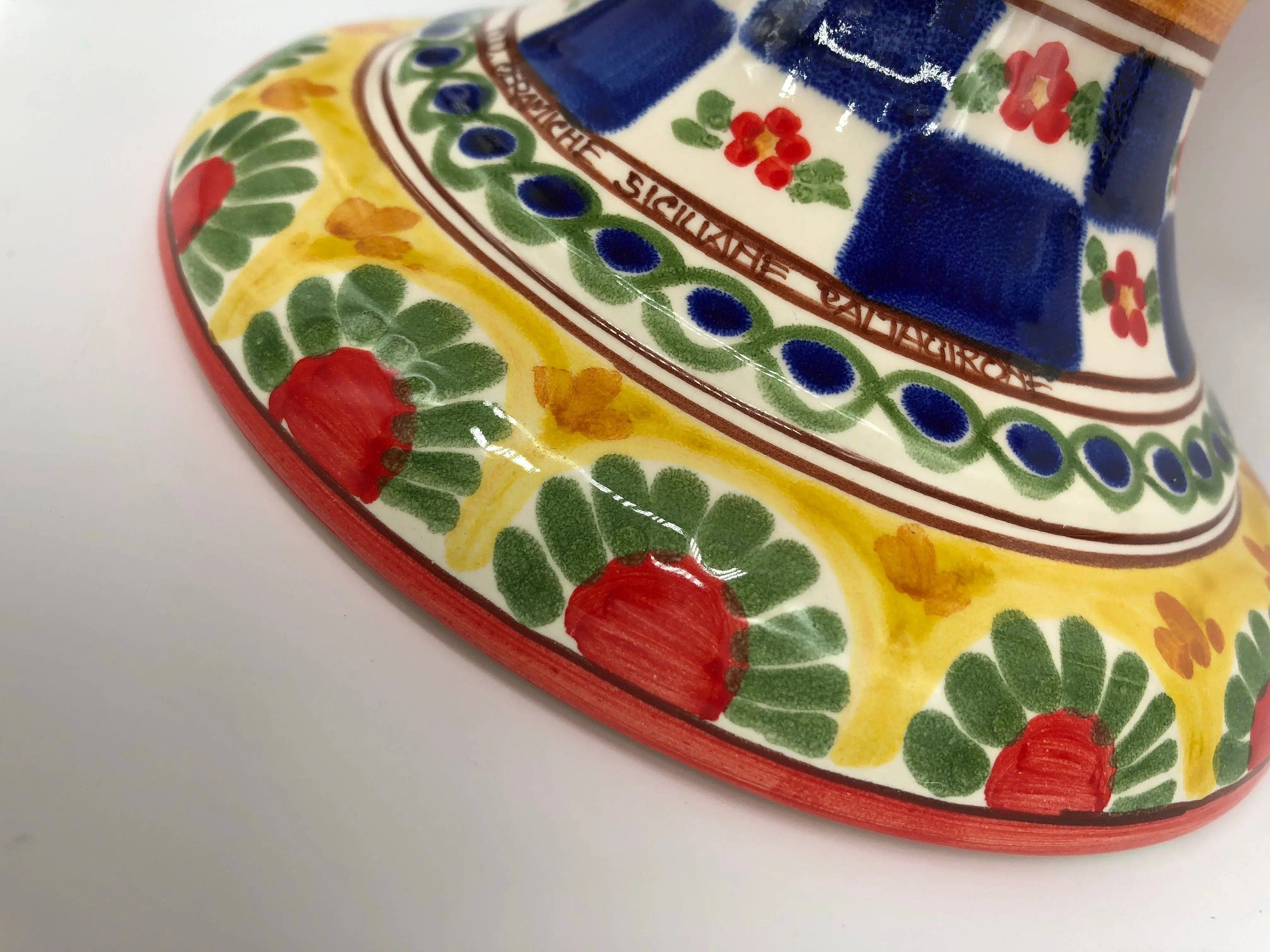 Pigna Ceramica Caltagirone cm H.35 Artigianale Rosso Base Decorata 2021 DD CERAMICHE SICILIANE