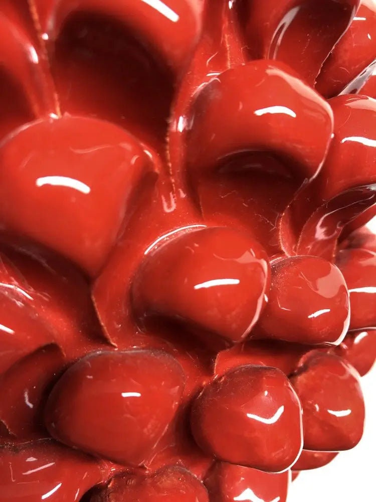 Pigna Ceramica Caltagirone cm H.35 Artigianale Rosso Base Decorata Giglio DD CERAMICHE SICILIANE