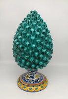 Pigna Ceramica Caltagirone cm H.35 Artigianale Verde Acqua Base Decorata Fiori DD CERAMICHE SICILIANE