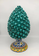 Pigna Ceramica Caltagirone cm H.35 Artigianale Verde Acqua Base Decorata Fiori DD CERAMICHE SICILIANE
