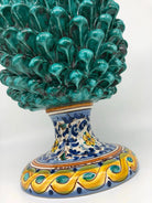 Pigna Ceramica Caltagirone cm H.35 Artigianale Verde Acqua Base Decorata Fiori DD CERAMICHE SICILIANE