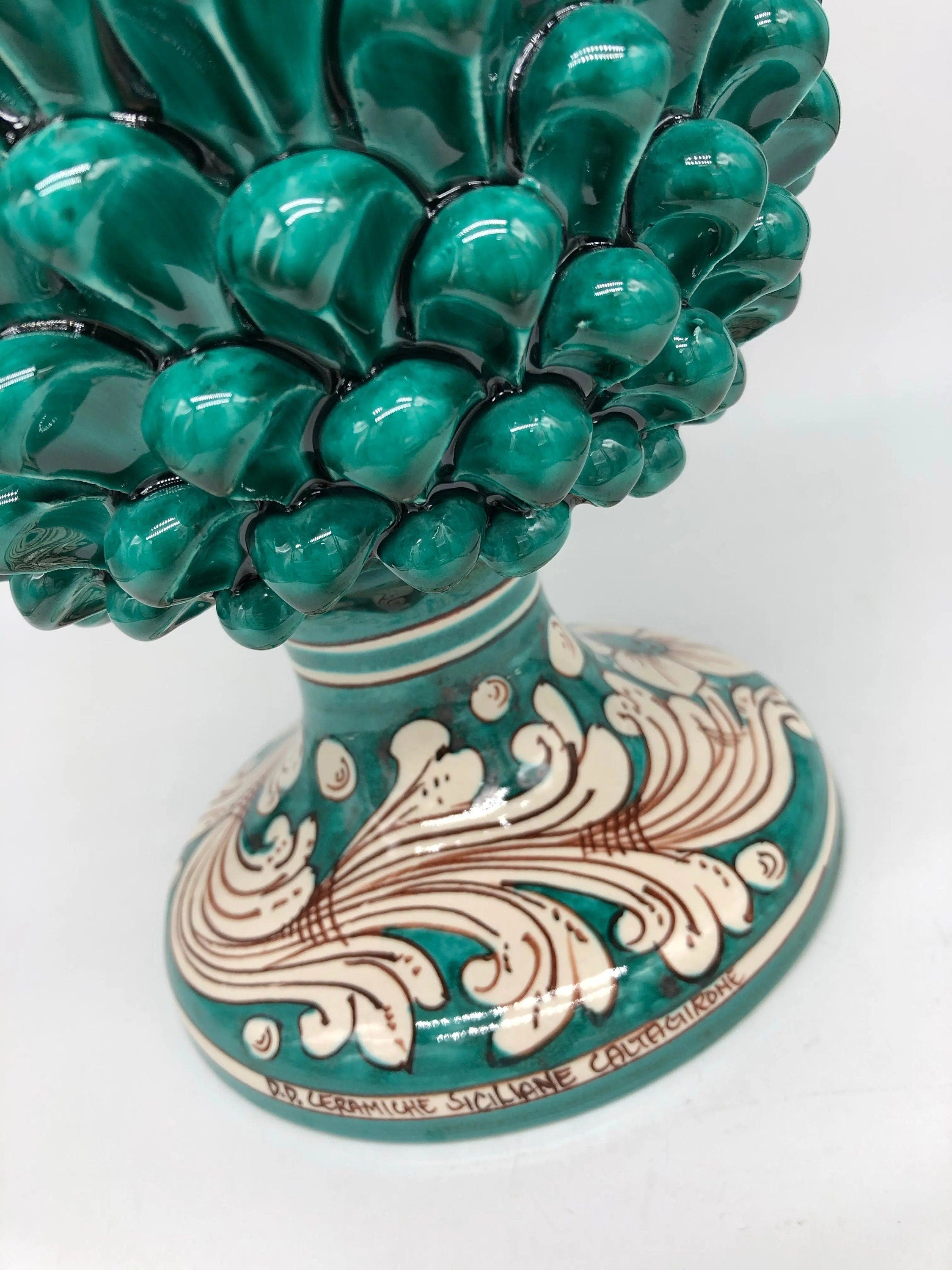 Pigna Ceramica Caltagirone cm H.35 Artigianale Verde Cristallo Base Decorata DD CERAMICHE SICILIANE