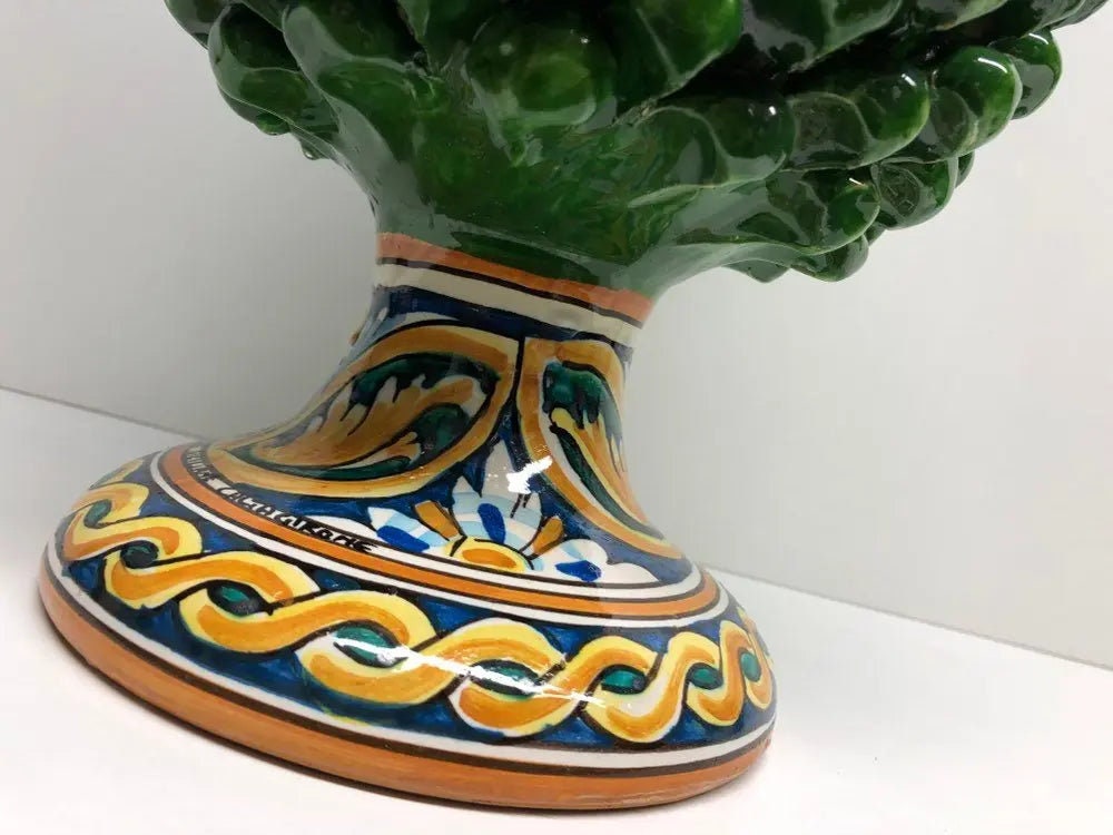 Pigna Ceramica Caltagirone cm H.35 Artigianale Verde Prato Base Decorata DD CERAMICHE SICILIANE