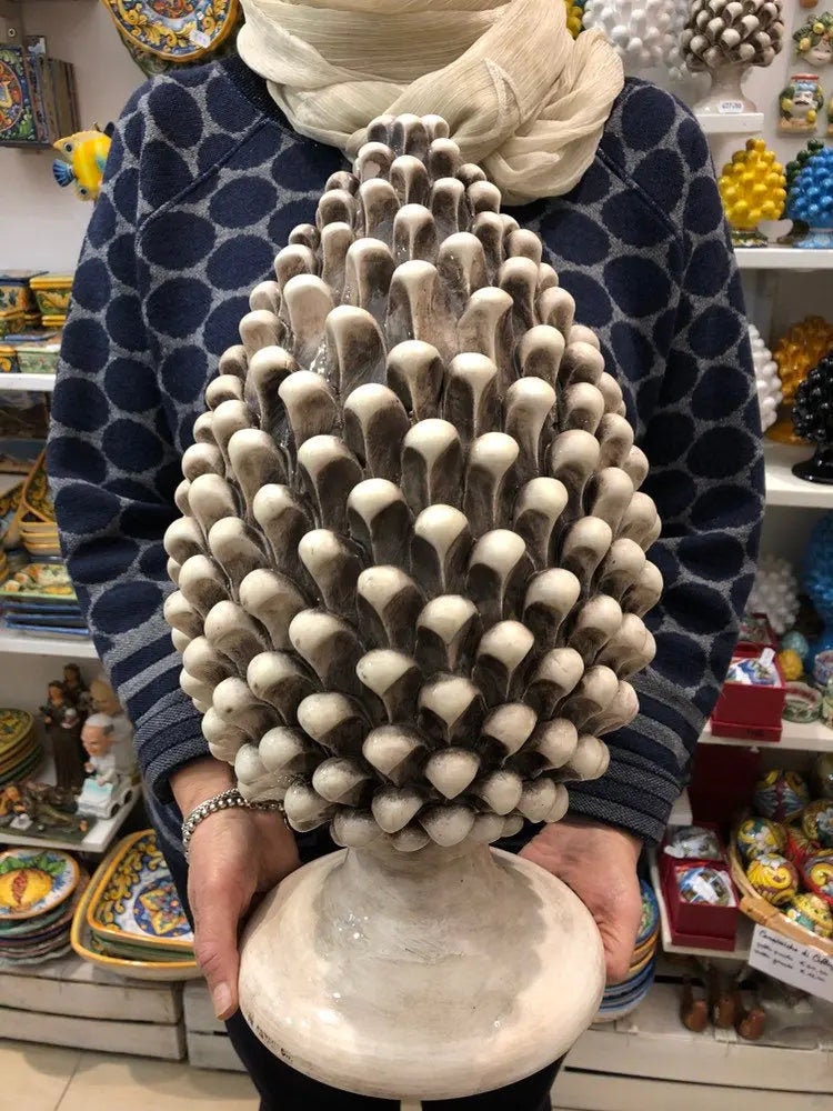 Pigna Ceramica Caltagirone cm H.40 Artigianale Beige Écru DD CERAMICHE SICILIANE