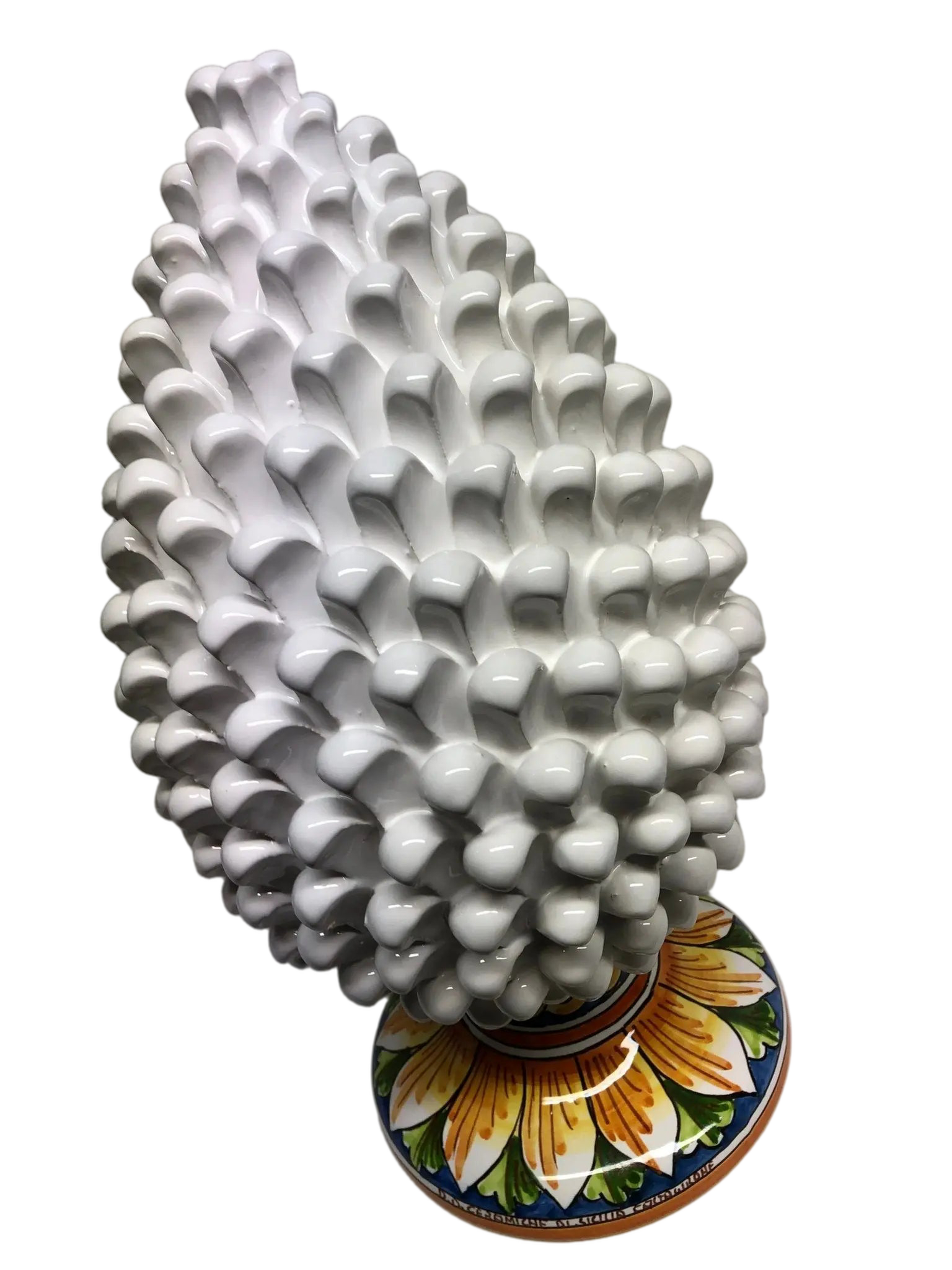 Pigna Ceramica Caltagirone cm H.40 Artigianale Bianco con Base Decorata - DD CERAMICHE SICILIANE