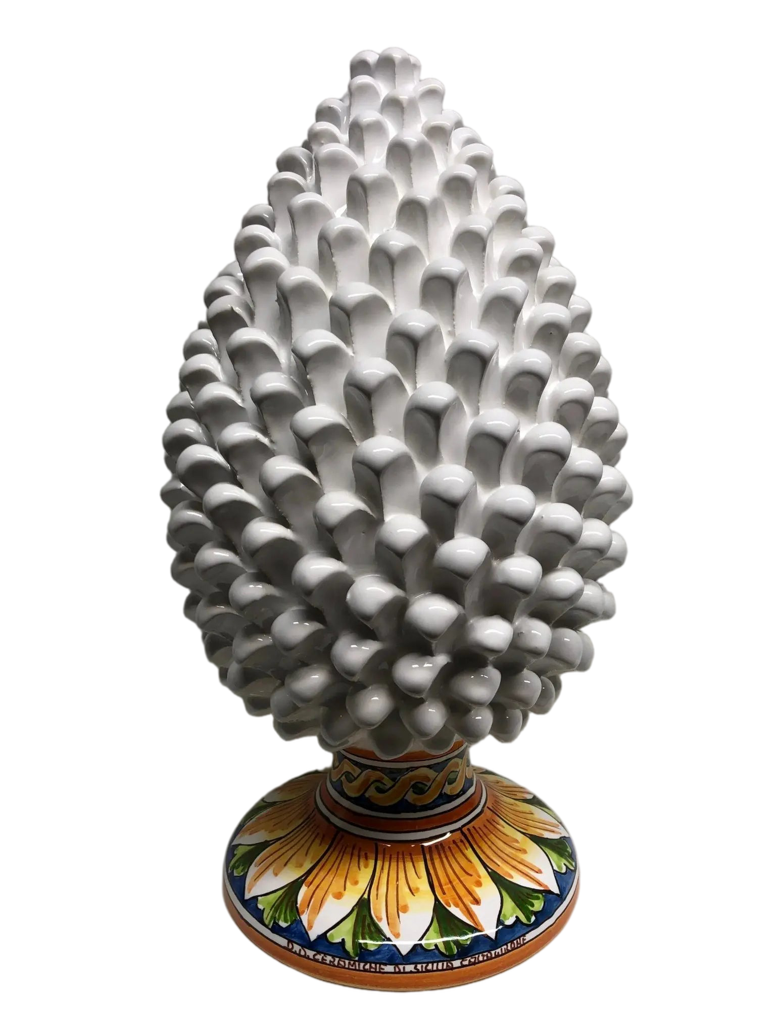 Pigna Ceramica Caltagirone cm H.40 Artigianale Bianco con Base Decorata - DD CERAMICHE SICILIANE