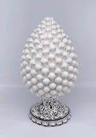 Pigna Ceramica Caltagirone cm H.40 Artigianale Bianco con Base Decorata Nero DD CERAMICHE SICILIANE