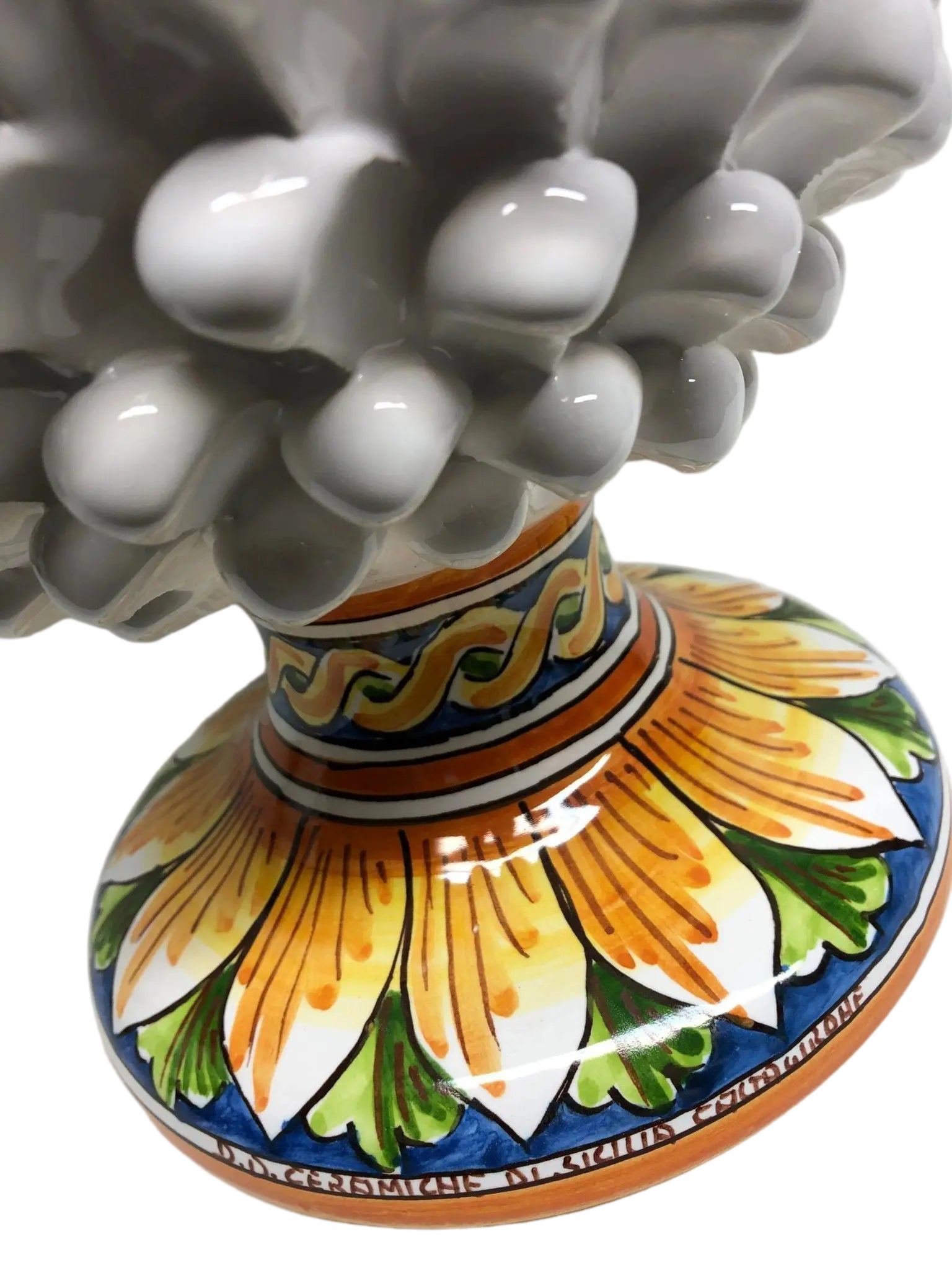 Pigna Ceramica Caltagirone cm H.40 Artigianale Bianco con Base Decorata - DD CERAMICHE SICILIANE