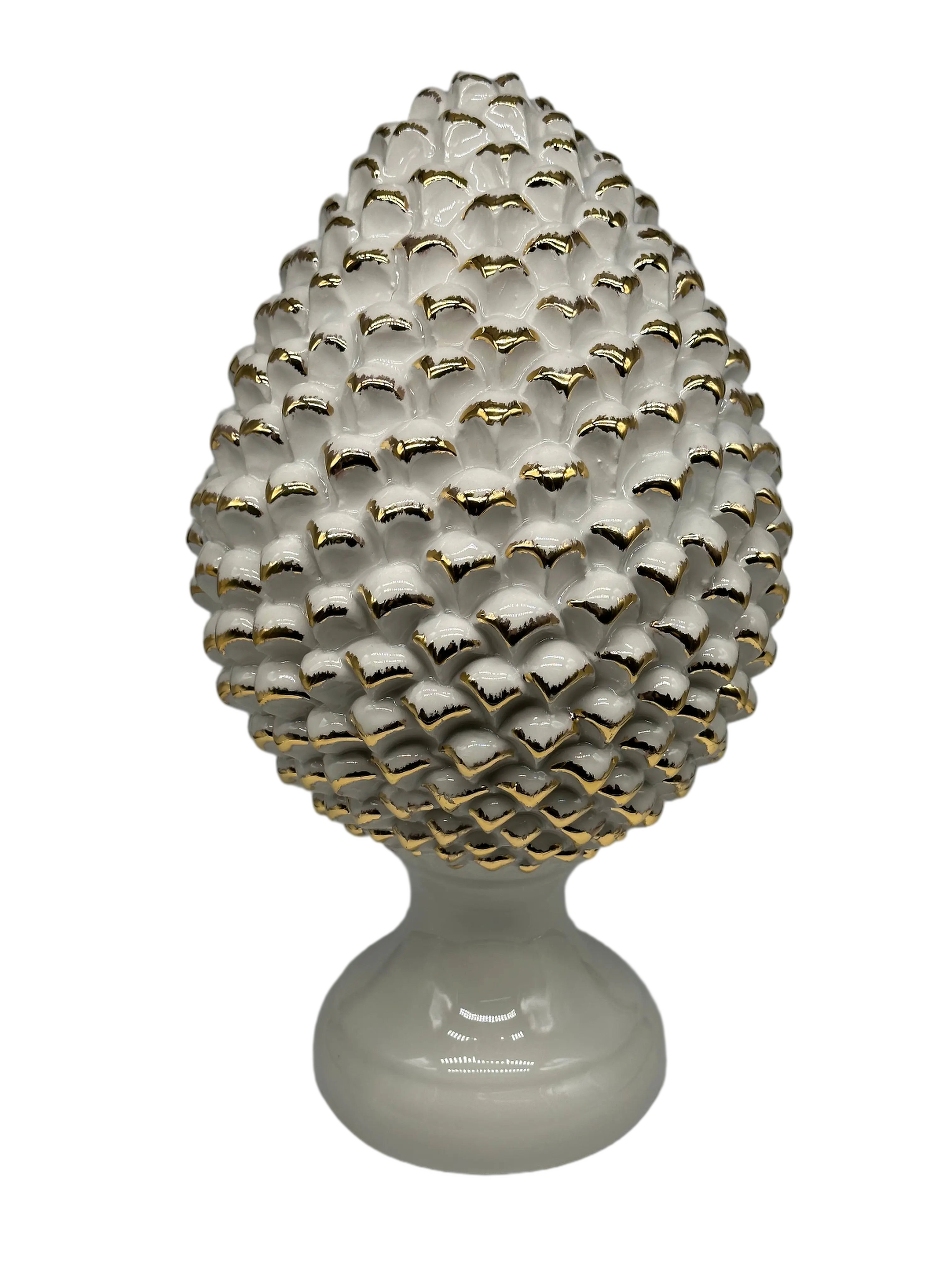 Pigna Ceramica Caltagirone cm H.40 Artigianale Bianco Oro Linea Luis DD CERAMICHE SICILIANE