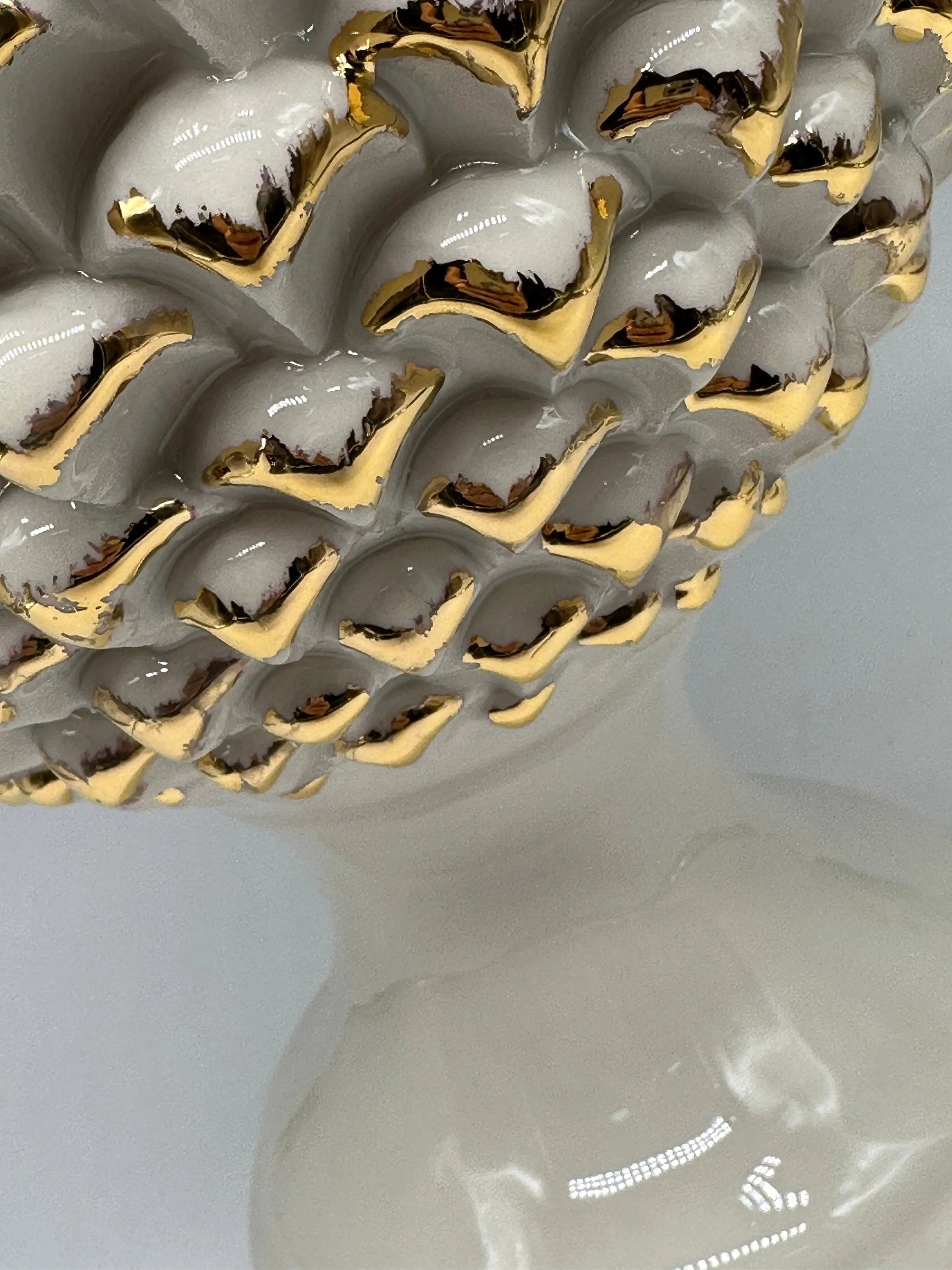 Pigna Ceramica Caltagirone cm H.40 Artigianale Bianco Oro Linea Luis DD CERAMICHE SICILIANE