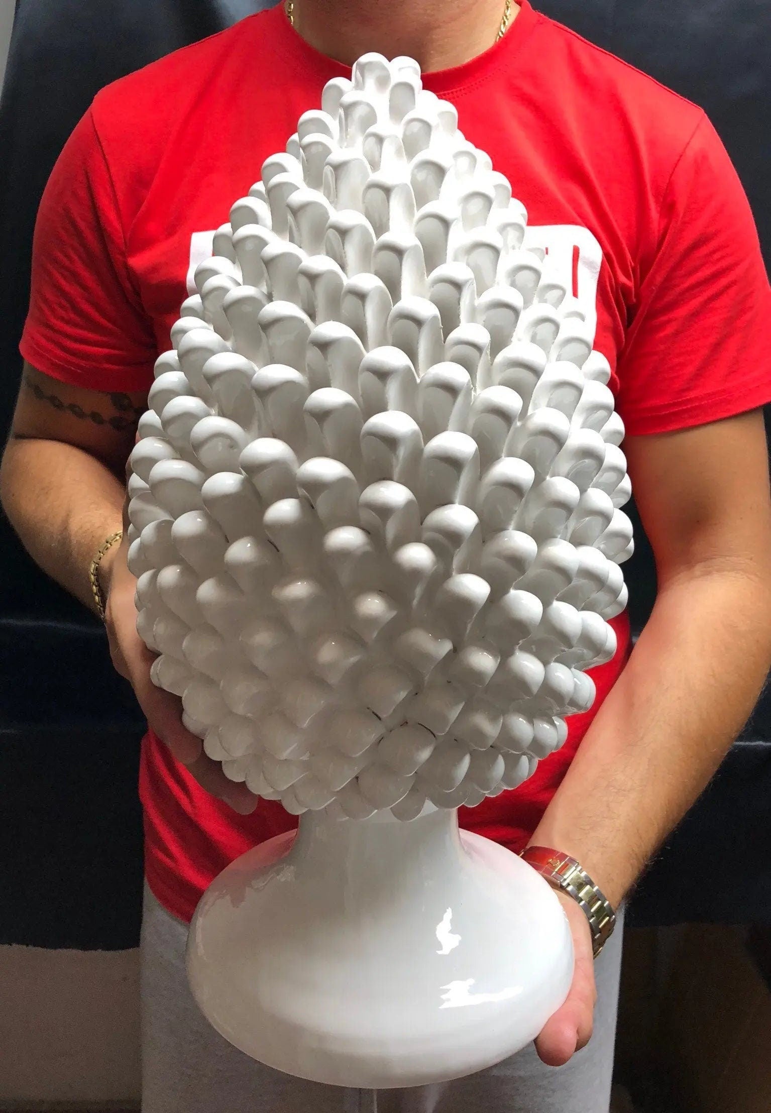 Pigna Ceramica Caltagirone cm H.40 Artigianale Bianco DD CERAMICHE SICILIANE