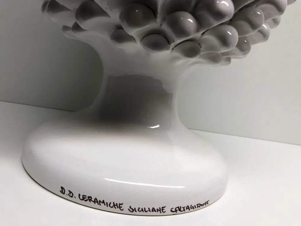 Pigna Ceramica Caltagirone cm H.40 Artigianale Bianco DD CERAMICHE SICILIANE