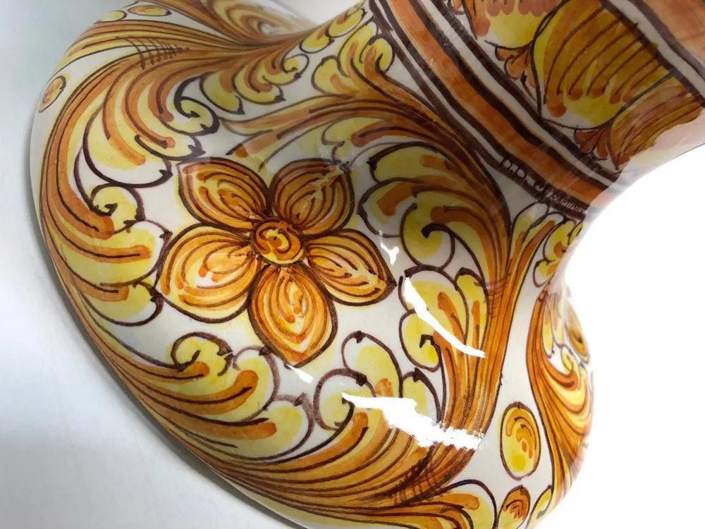 Pigna Ceramica Caltagirone cm H.40 Artigianale Blu Antico Base Decorata su fondo Bianco DD CERAMICHE SICILIANE