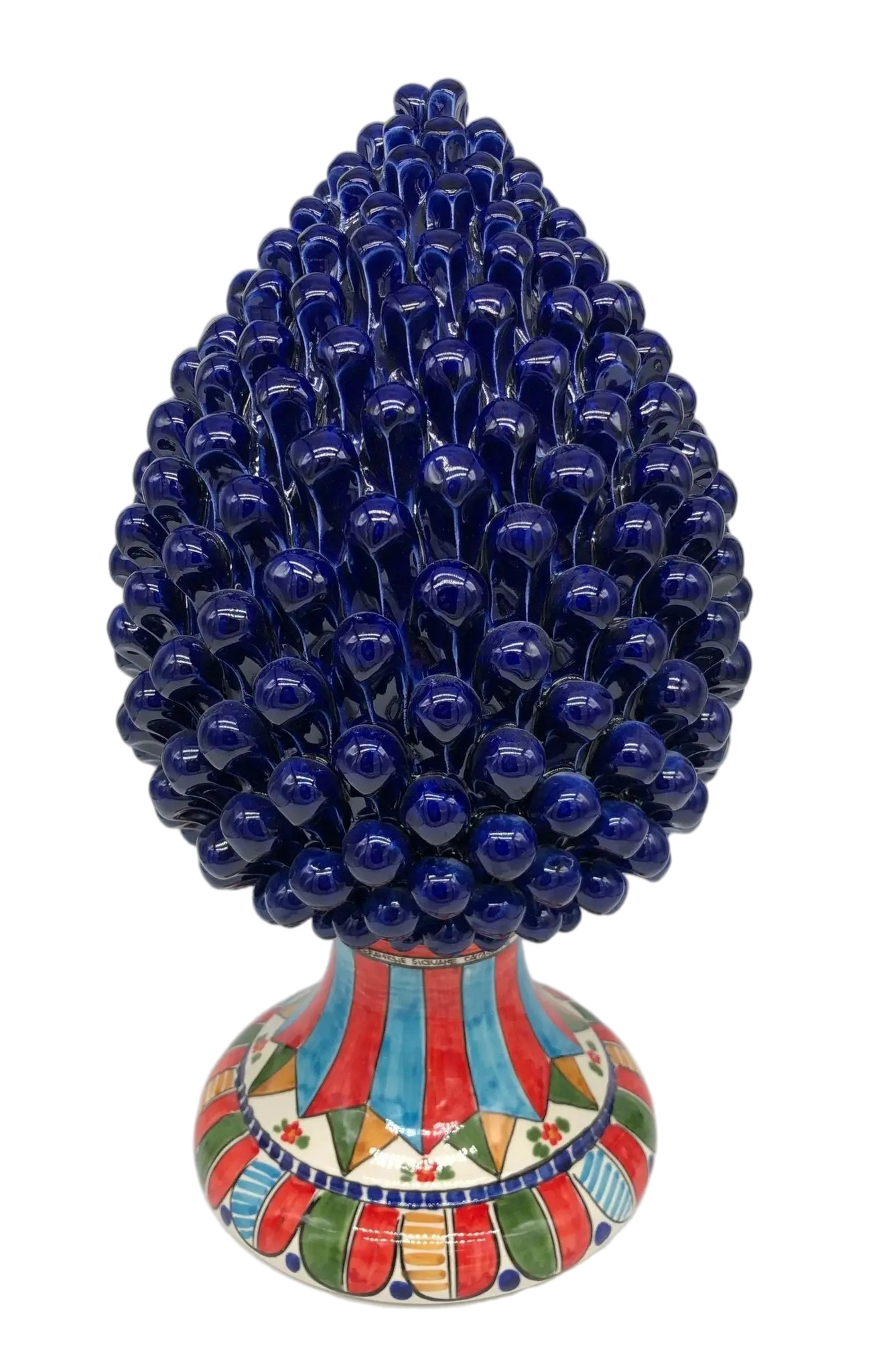 Pigna Ceramica Caltagirone cm H.40 Artigianale Blu Base Decorata 2021 - DD CERAMICHE SICILIANE