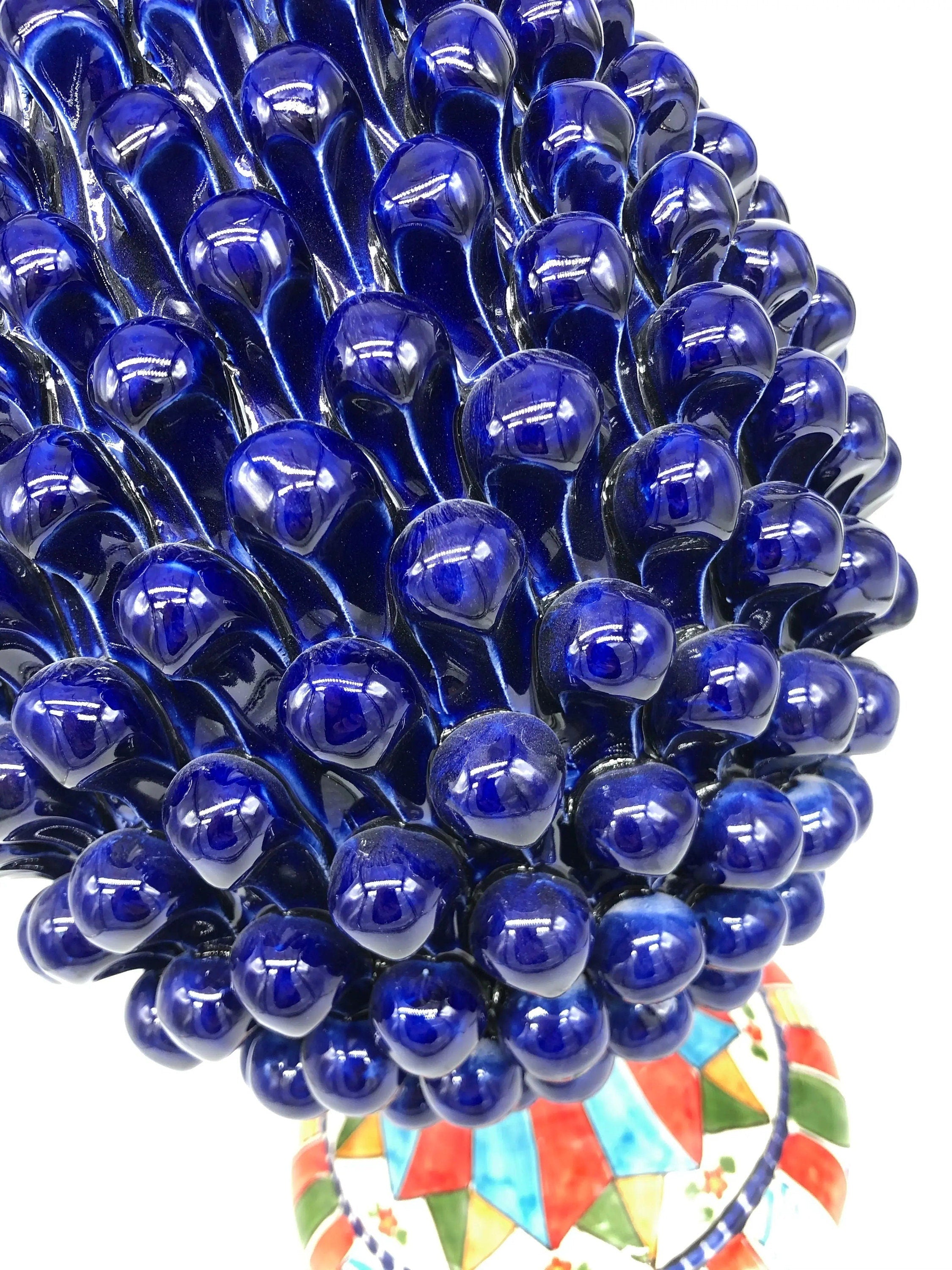 Pigna Ceramica Caltagirone cm H.40 Artigianale Blu Base Decorata 2021 DD CERAMICHE SICILIANE