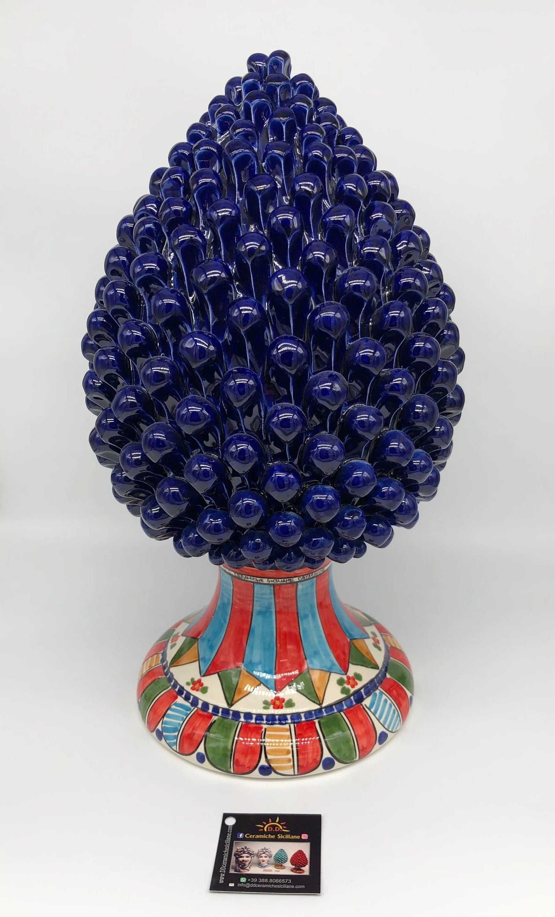 Pigna Ceramica Caltagirone cm H.40 Artigianale Blu Base Decorata 2021 DD CERAMICHE SICILIANE