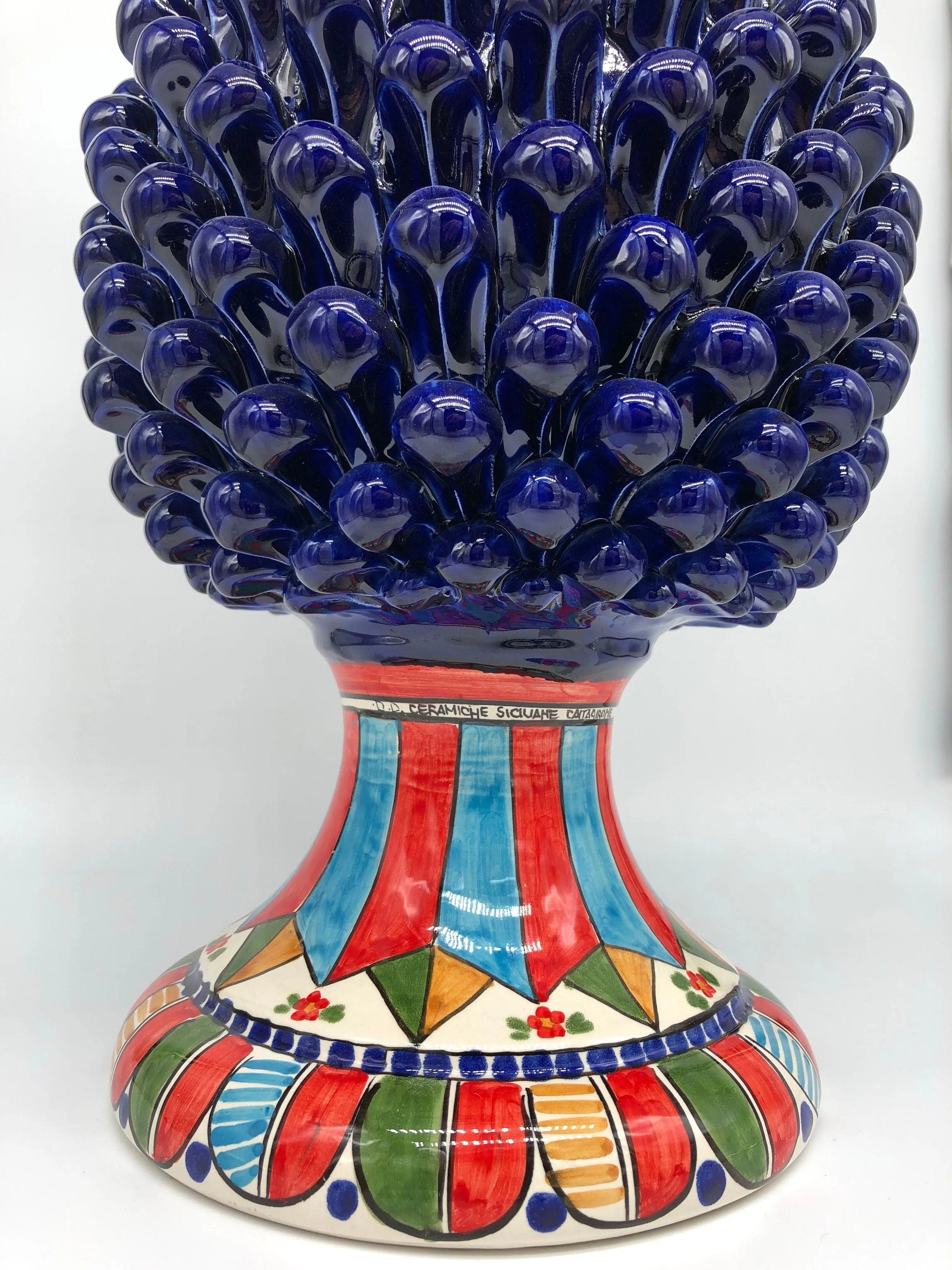Pigna Ceramica Caltagirone cm H.40 Artigianale Blu Base Decorata 2021 DD CERAMICHE SICILIANE