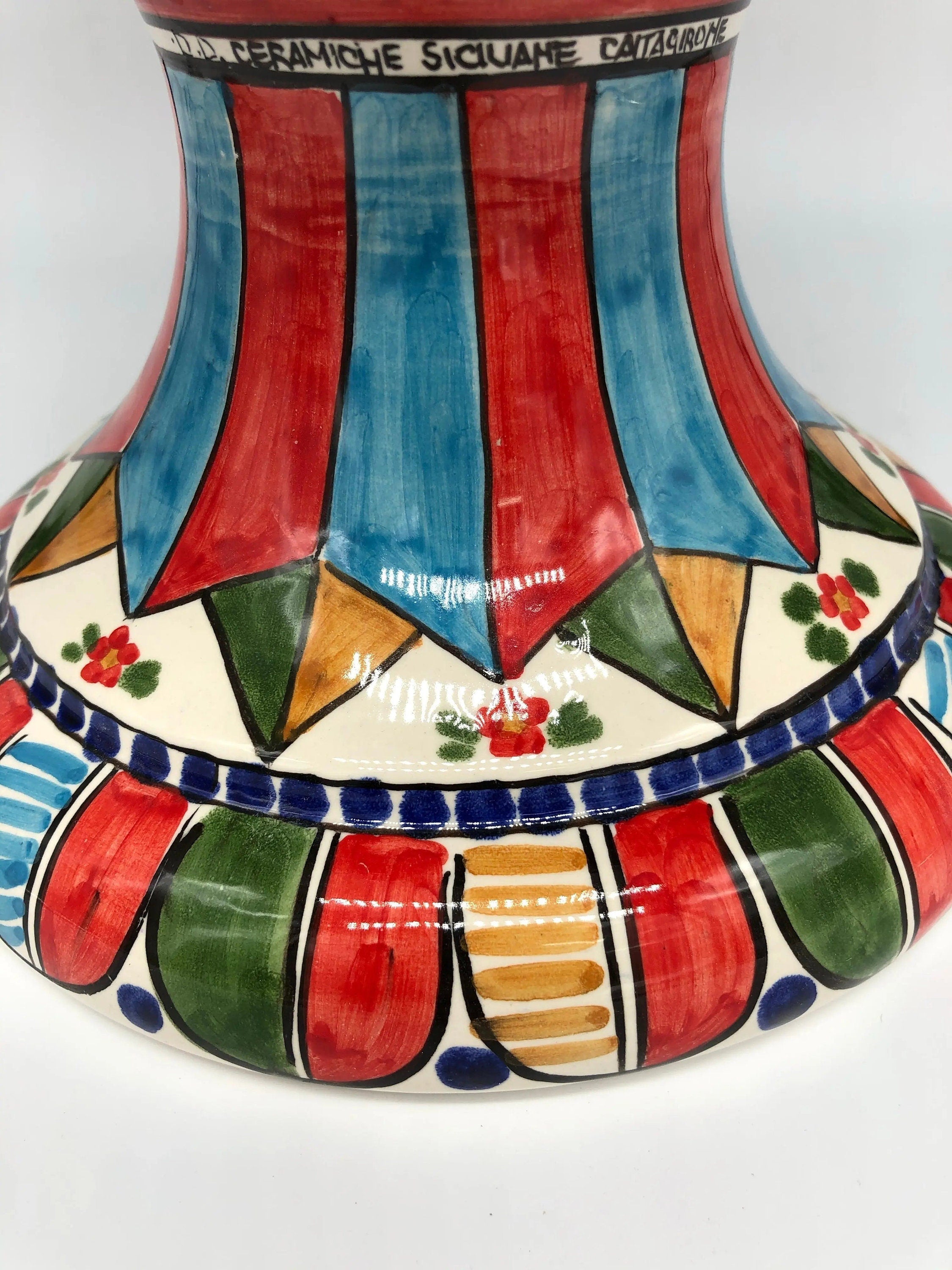 Pigna Ceramica Caltagirone cm H.40 Artigianale Blu Base Decorata 2021 DD CERAMICHE SICILIANE