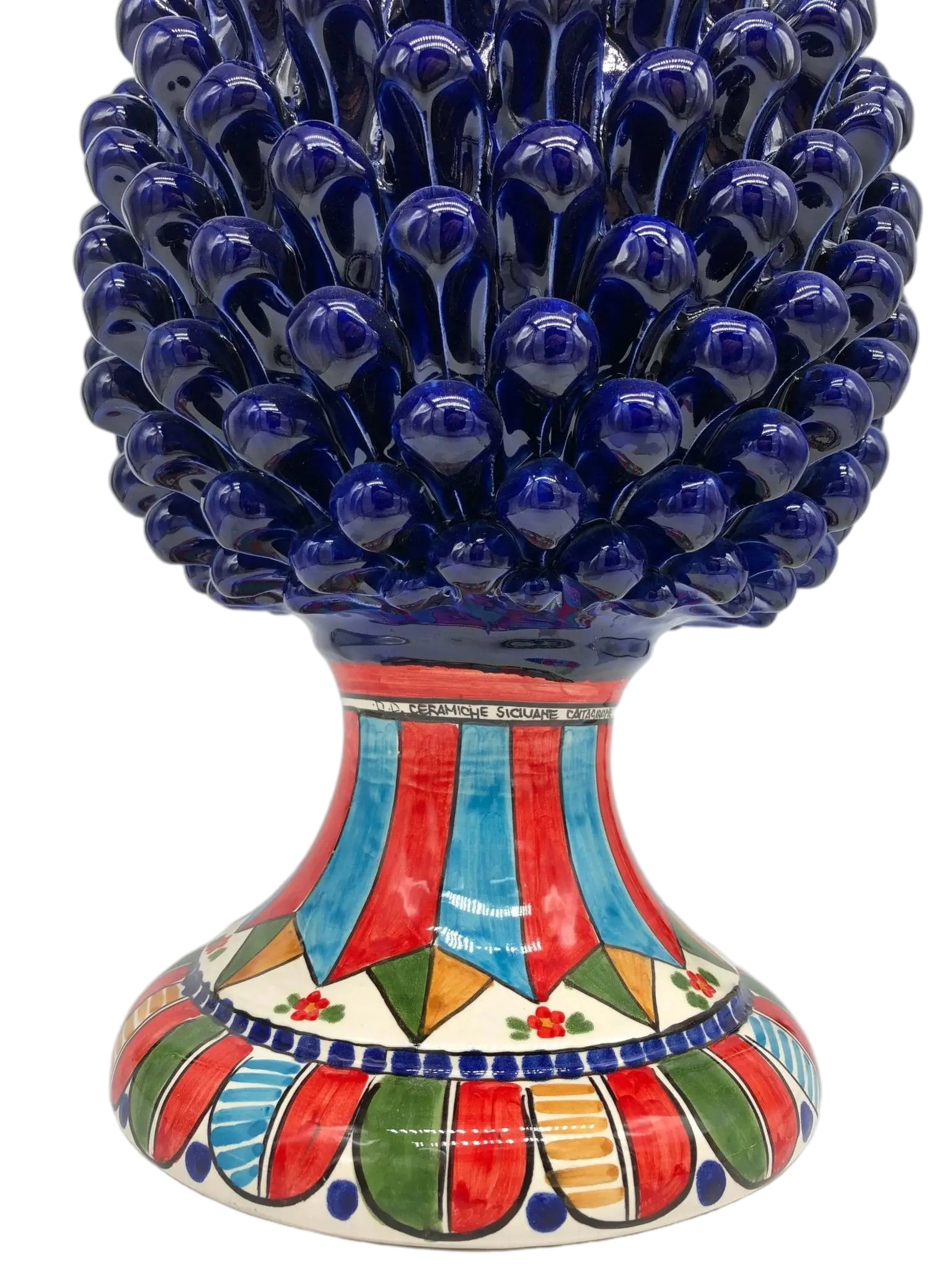 Pigna Ceramica Caltagirone cm H.40 Artigianale Blu Base Decorata 2021 - DD CERAMICHE SICILIANE