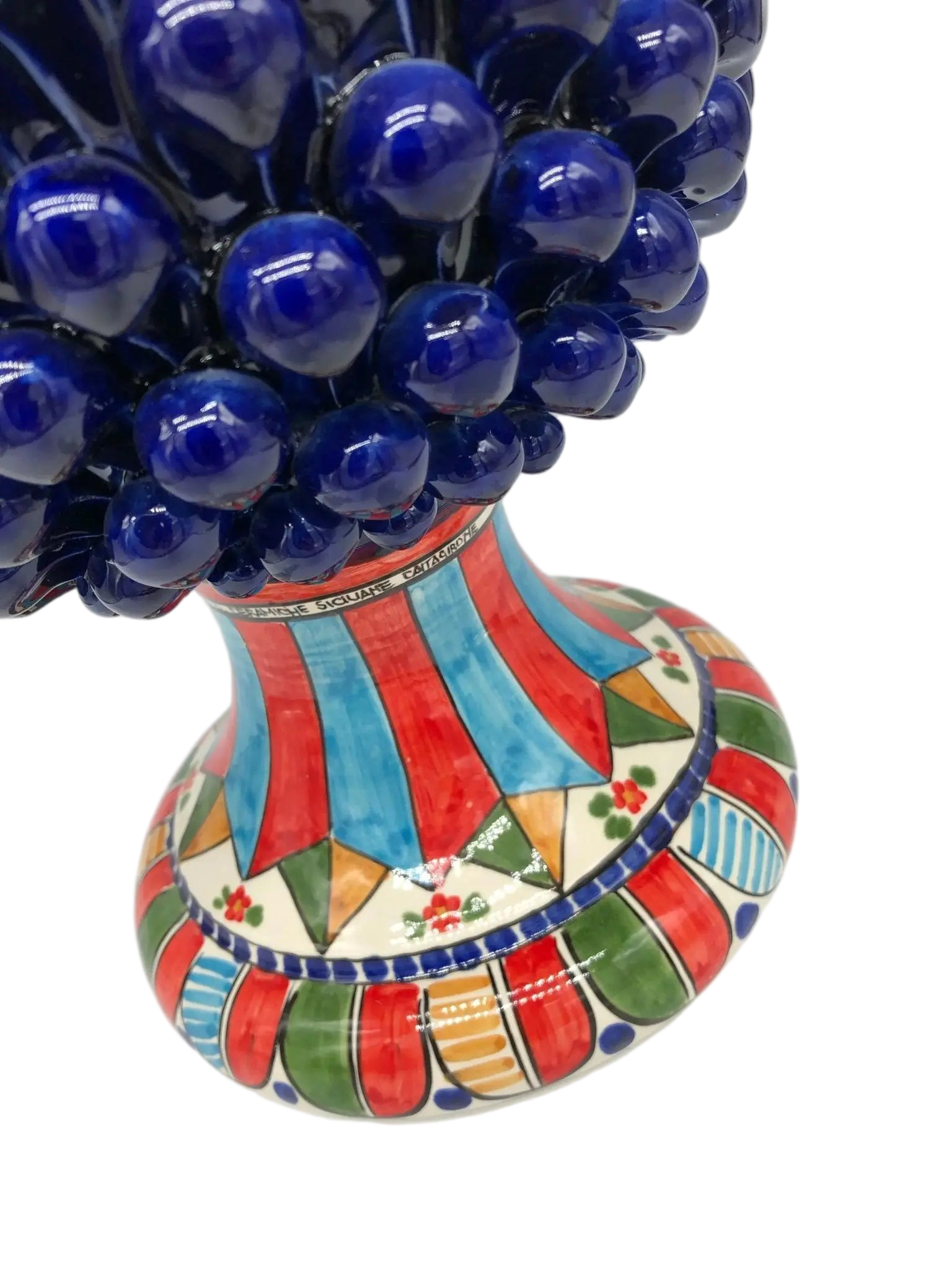Pigna Ceramica Caltagirone cm H.40 Artigianale Blu Base Decorata 2021 - DD CERAMICHE SICILIANE