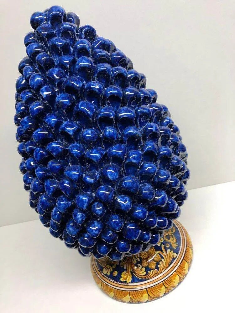 Pigna Ceramica Caltagirone cm H.40 Artigianale Blu Base Decorata DD CERAMICHE SICILIANE