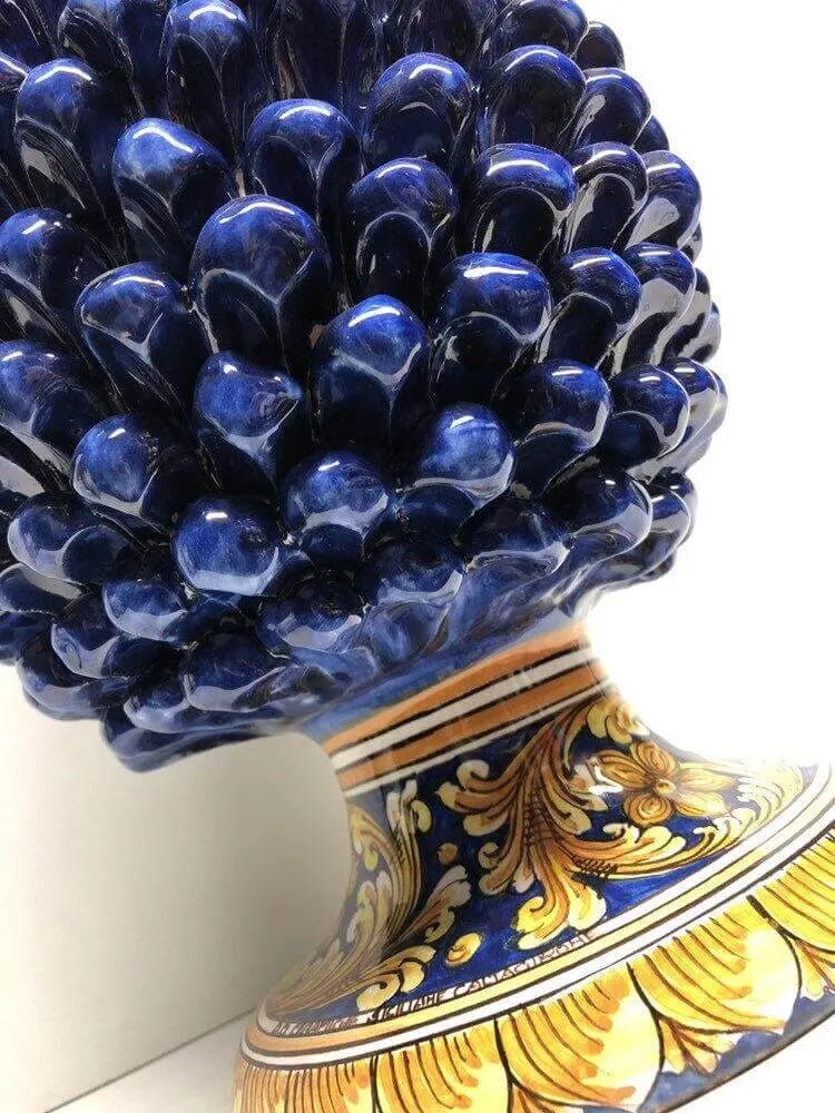 Pigna Ceramica Caltagirone cm H.40 Artigianale Blu Base Decorata DD CERAMICHE SICILIANE