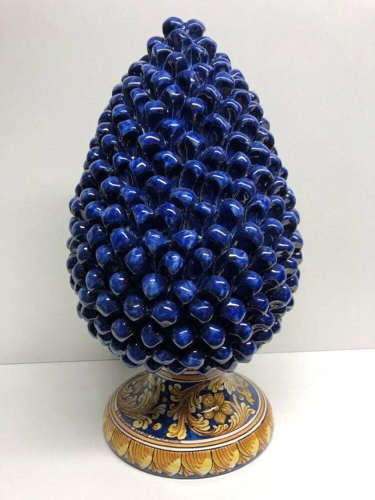 Pigna Ceramica Caltagirone cm H.40 Artigianale Blu Base Decorata DD CERAMICHE SICILIANE