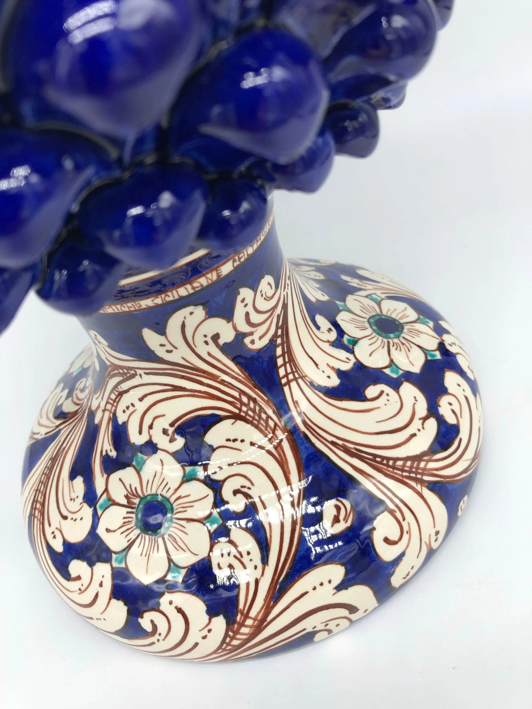 Pigna Ceramica Caltagirone cm H.40 Artigianale Blu Notte Base Decorata DD CERAMICHE SICILIANE