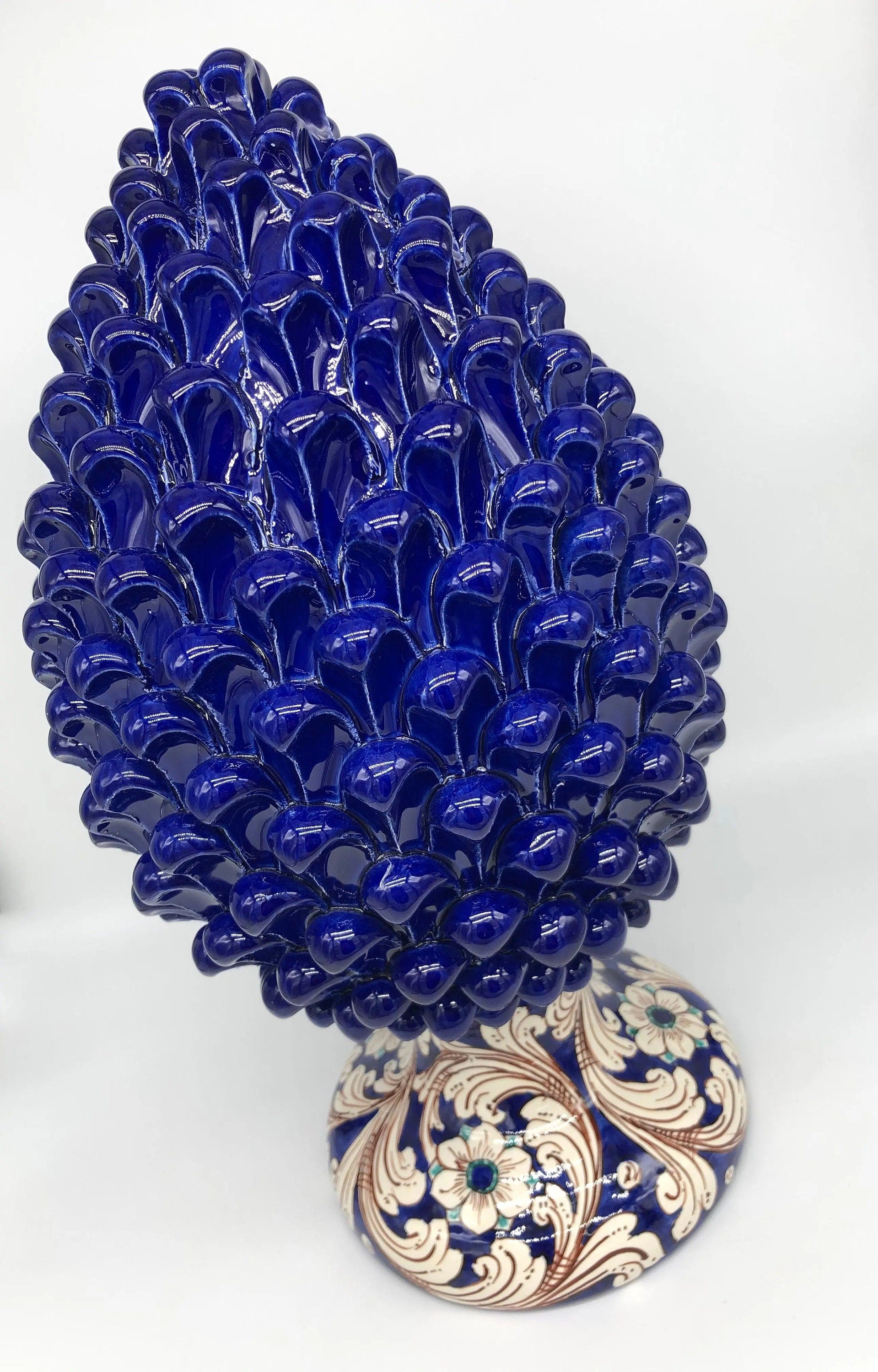 Pigna Ceramica Caltagirone cm H.40 Artigianale Blu Notte Base Decorata DD CERAMICHE SICILIANE