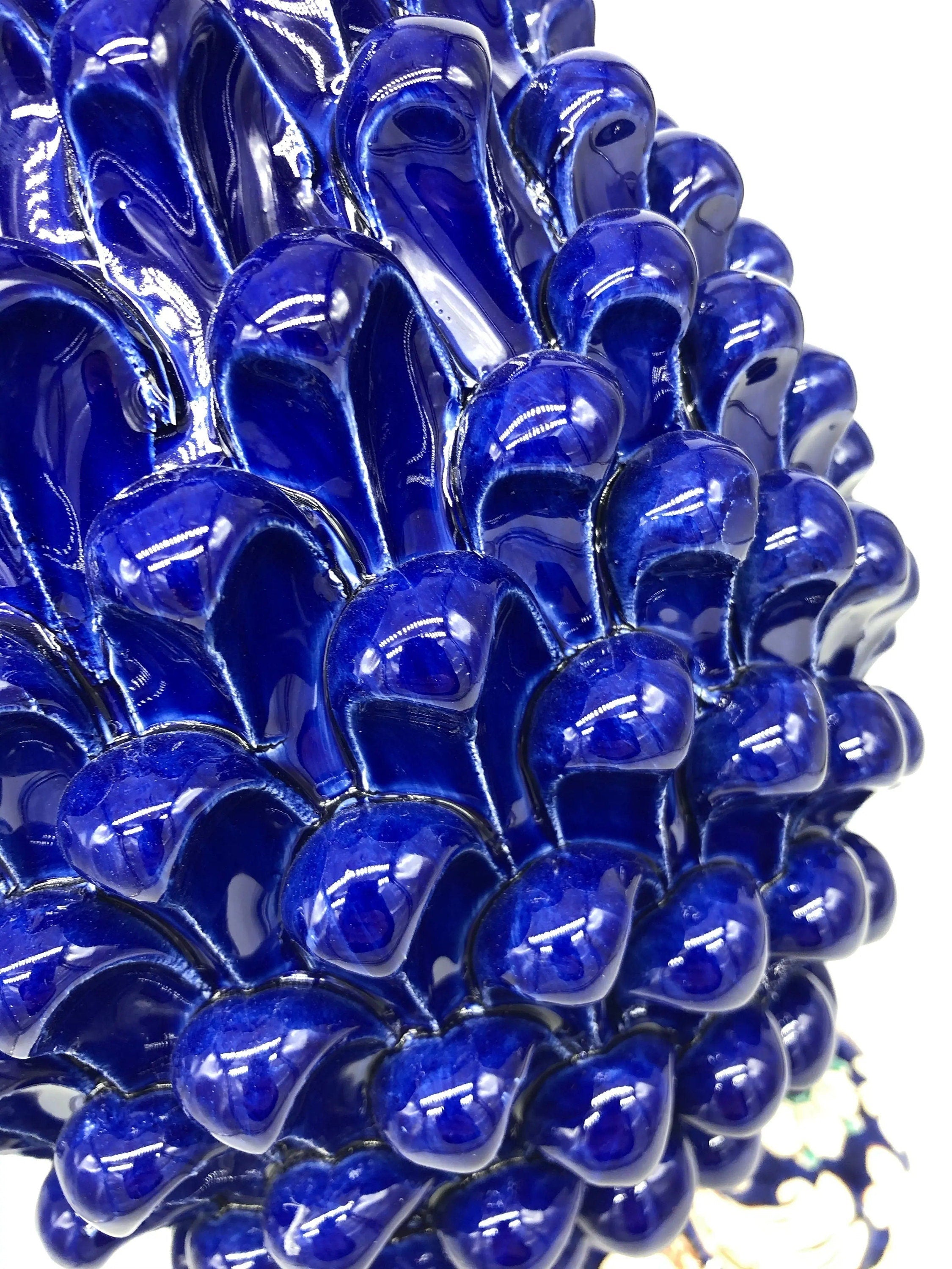 Pigna Ceramica Caltagirone cm H.40 Artigianale Blu Notte Base Decorata DD CERAMICHE SICILIANE