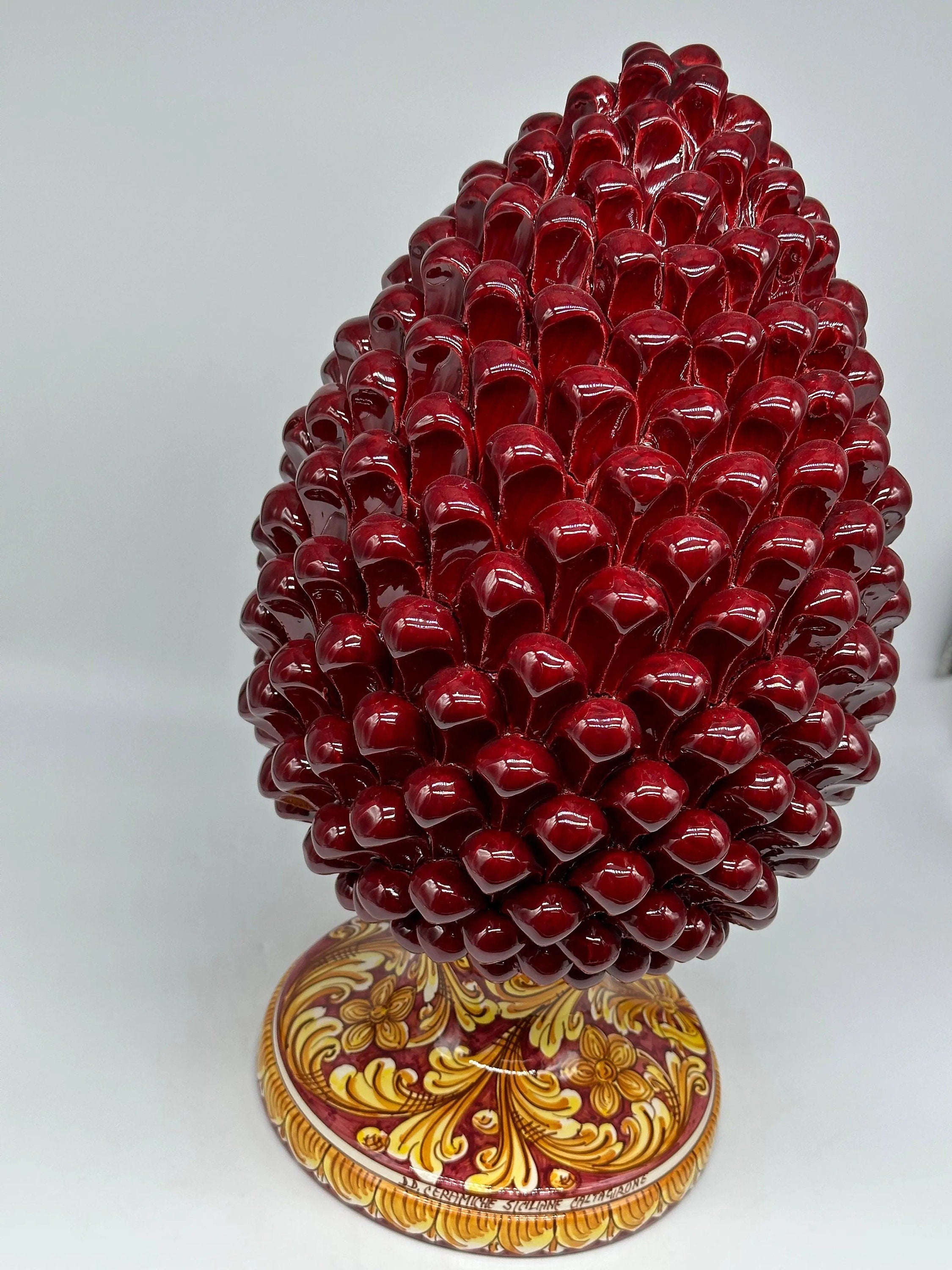 Pigna Ceramica Caltagirone cm H.40 Artigianale Bordeaux Base Decorata DD CERAMICHE SICILIANE