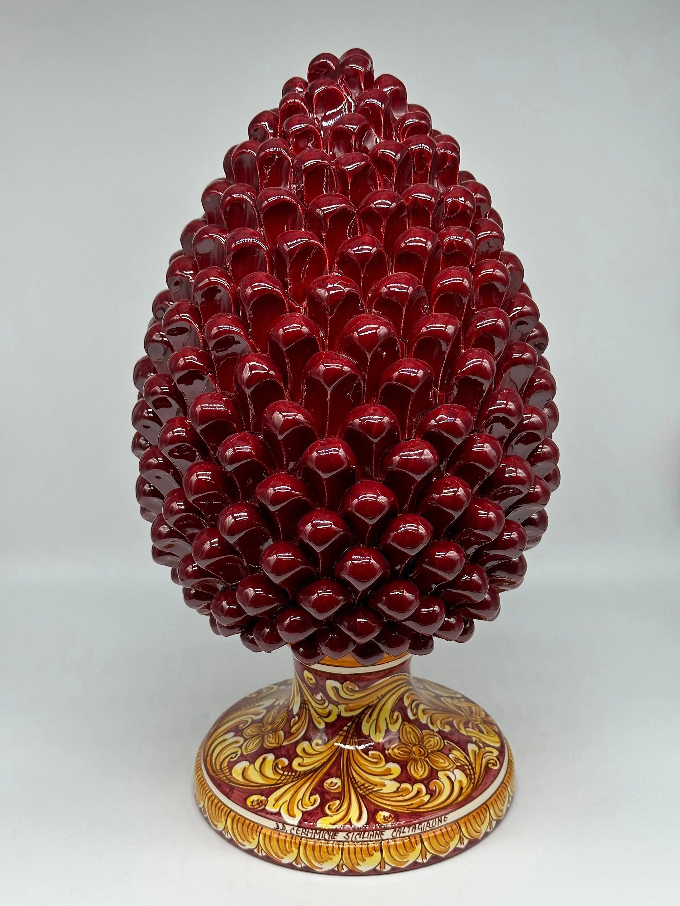 Pigna Ceramica Caltagirone cm H.40 Artigianale Bordeaux Base Decorata DD CERAMICHE SICILIANE