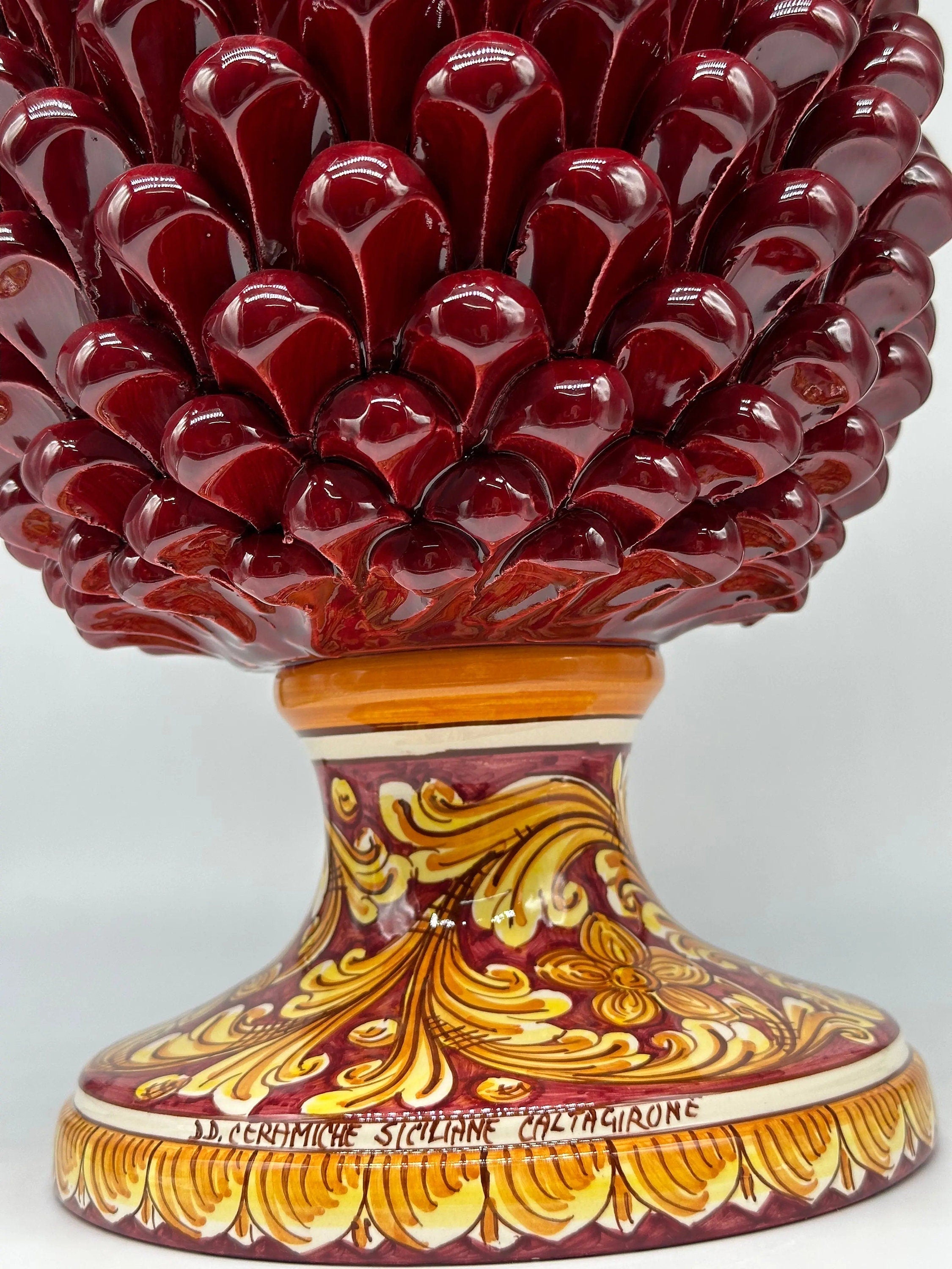 Pigna Ceramica Caltagirone cm H.40 Artigianale Bordeaux Base Decorata DD CERAMICHE SICILIANE