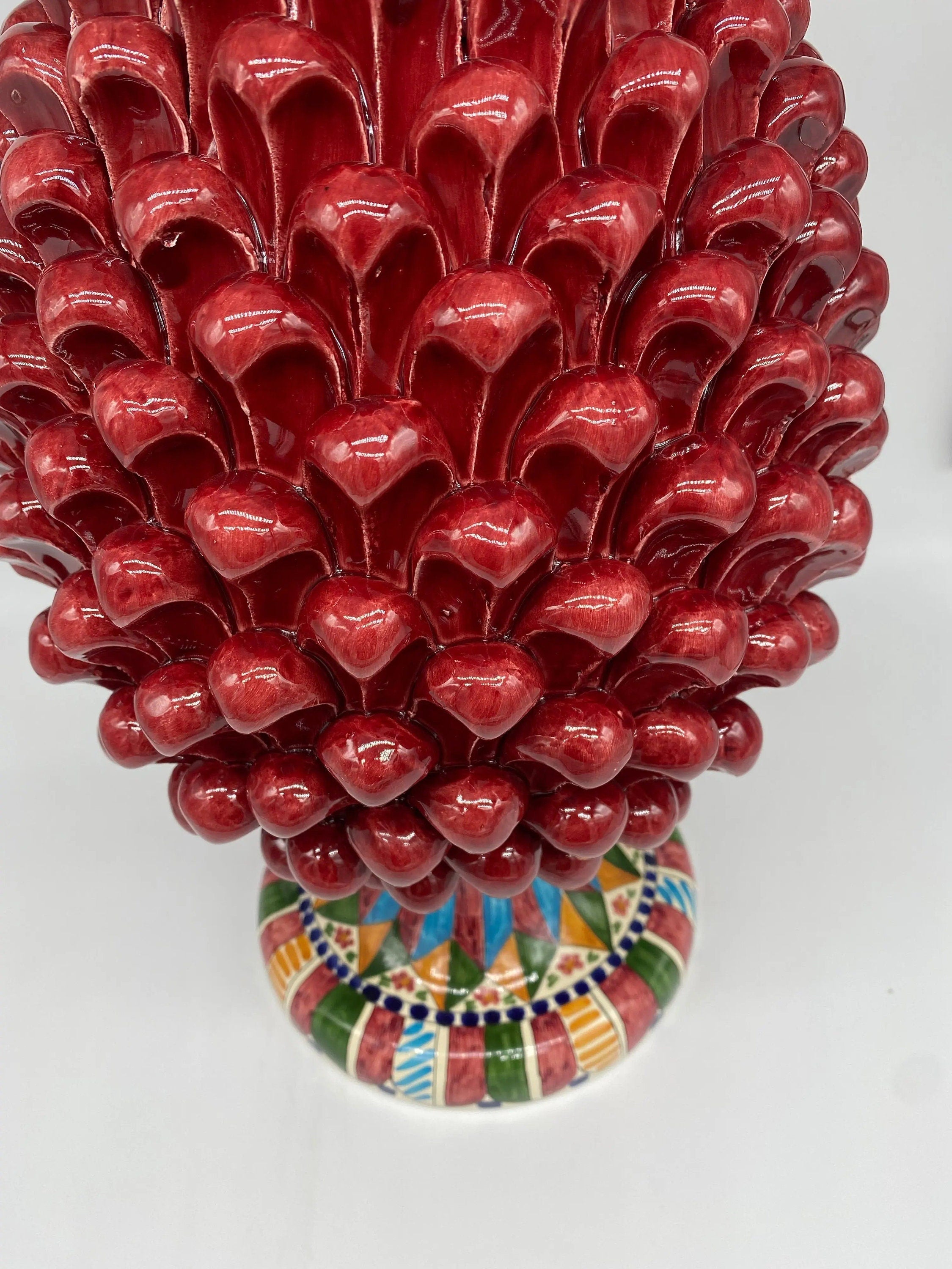 Pigna Ceramica Caltagirone cm H.40 Artigianale Bordeaux Base Decorata 2021 DD CERAMICHE SICILIANE