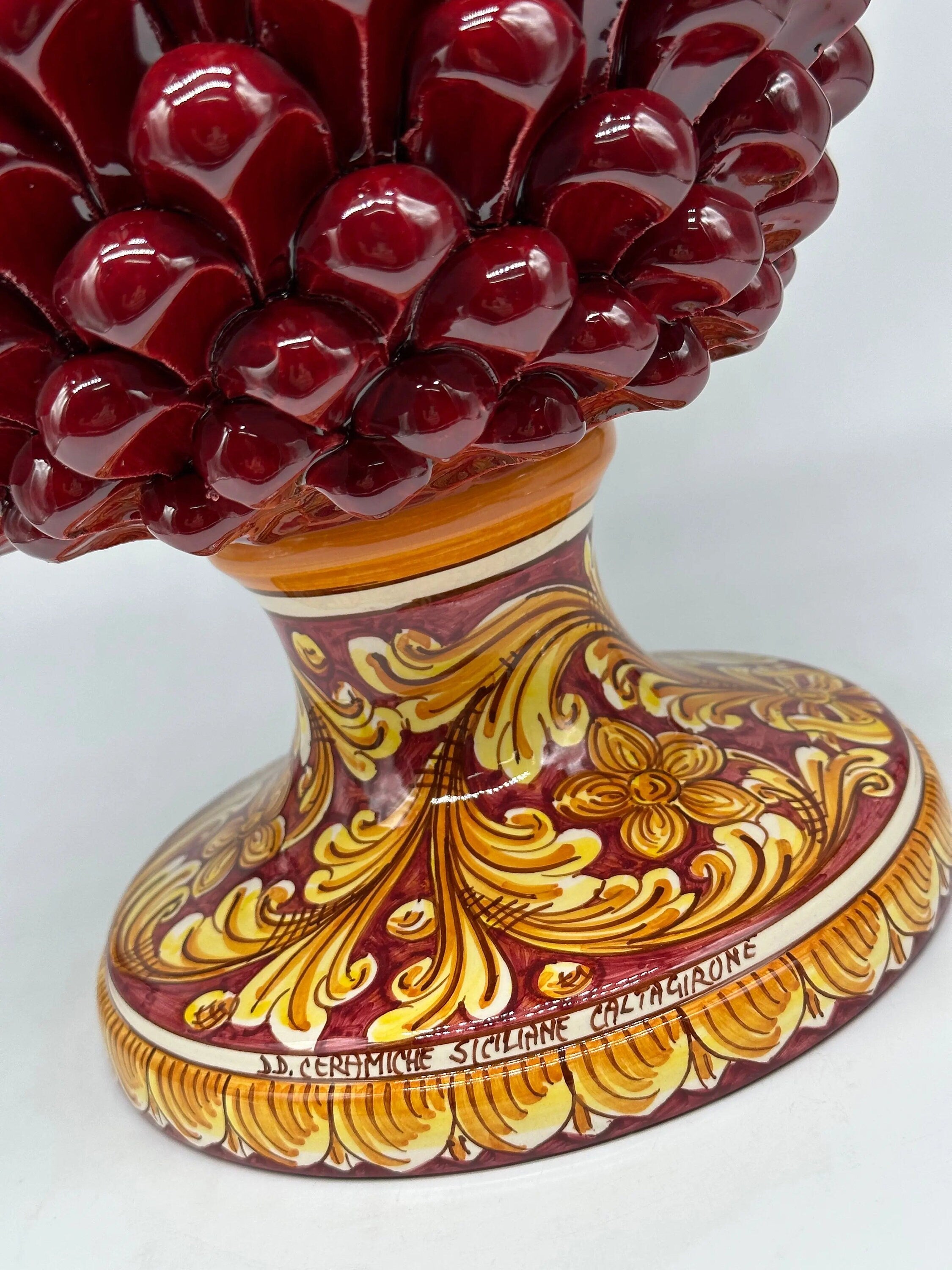 Pigna Ceramica Caltagirone cm H.40 Artigianale Bordeaux Base Decorata DD CERAMICHE SICILIANE