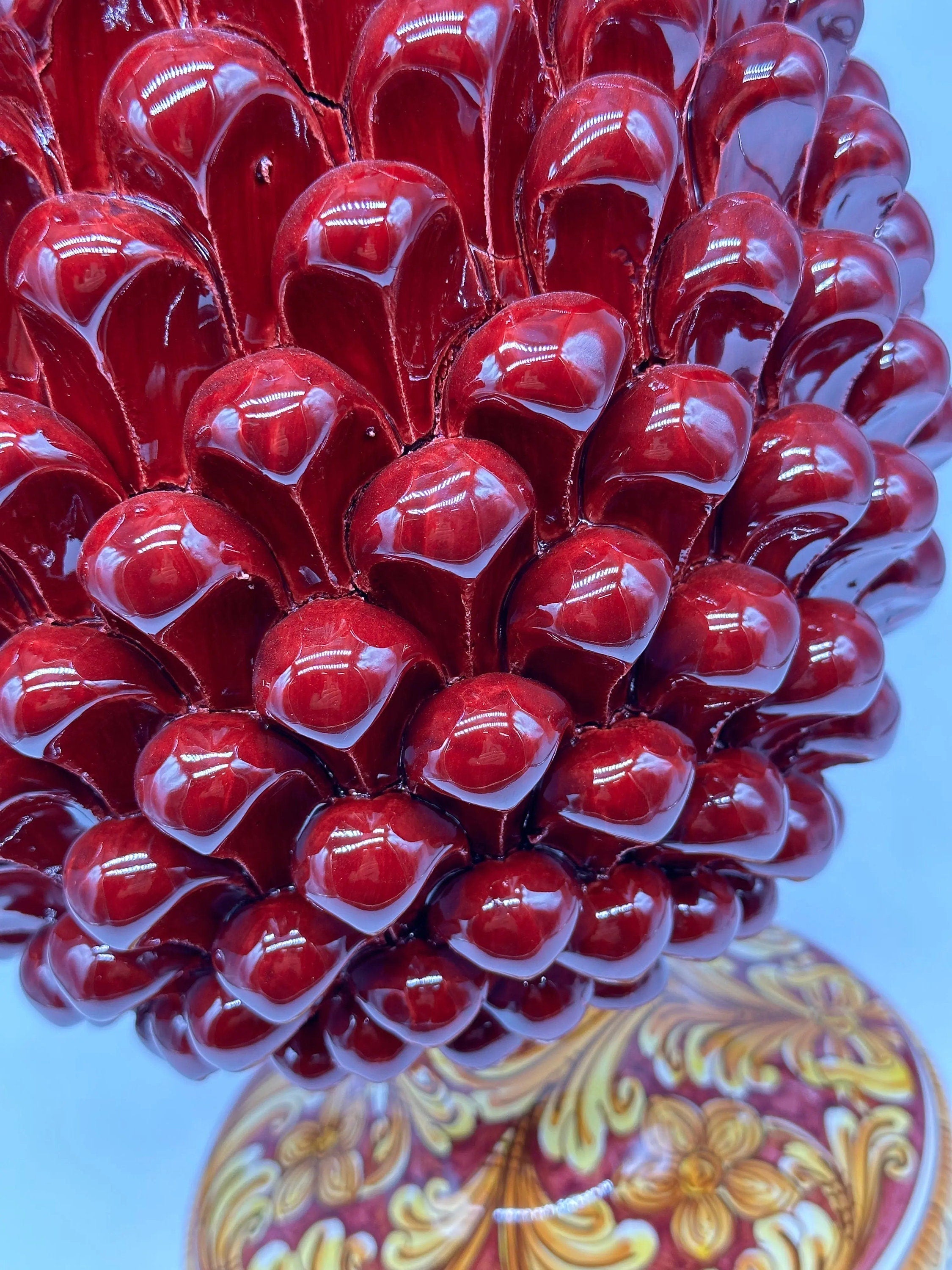 Pigna Ceramica Caltagirone cm H.40 Artigianale Bordeaux Base Decorata DD CERAMICHE SICILIANE