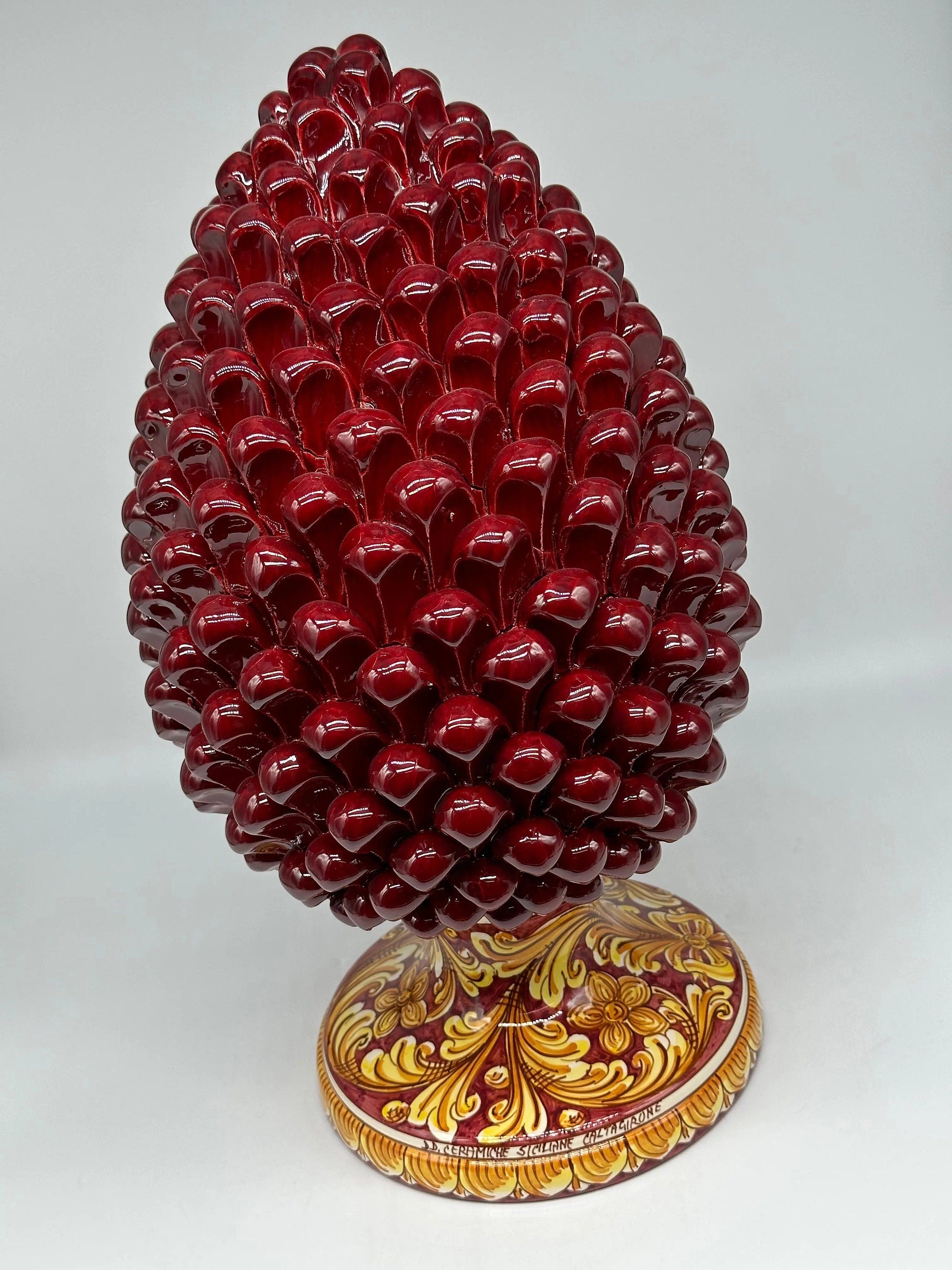 Pigna Ceramica Caltagirone cm H.40 Artigianale Bordeaux Base Decorata DD CERAMICHE SICILIANE