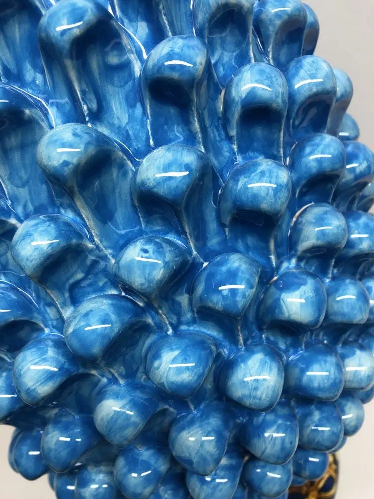 Pigna Ceramica Caltagirone cm H.40 Artigianale Celeste Base Decorata DD CERAMICHE SICILIANE