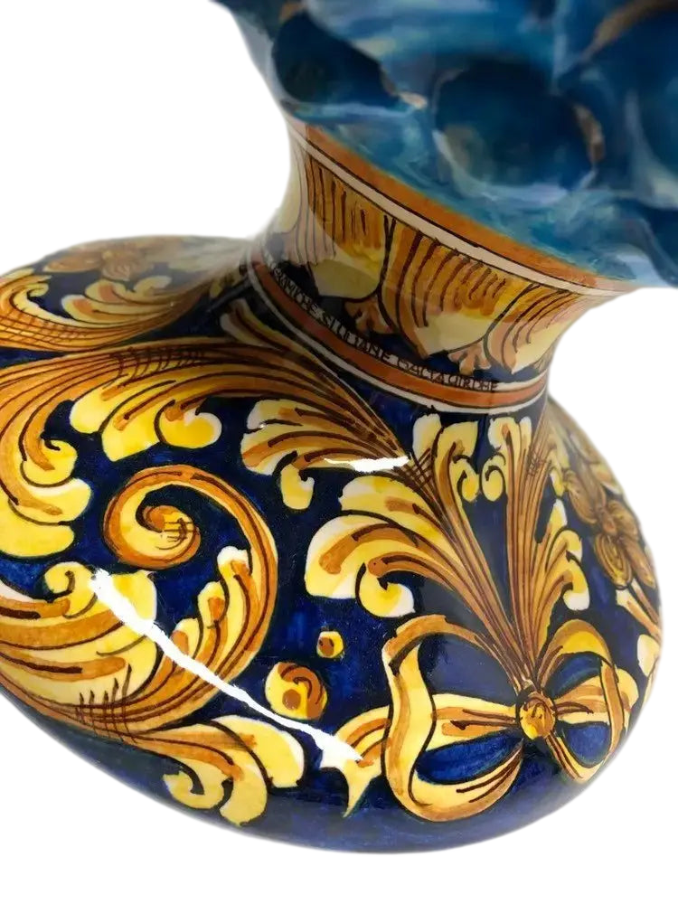 Pigna Ceramica Caltagirone cm H.40 Artigianale Celeste Base Decorata - DD CERAMICHE SICILIANE