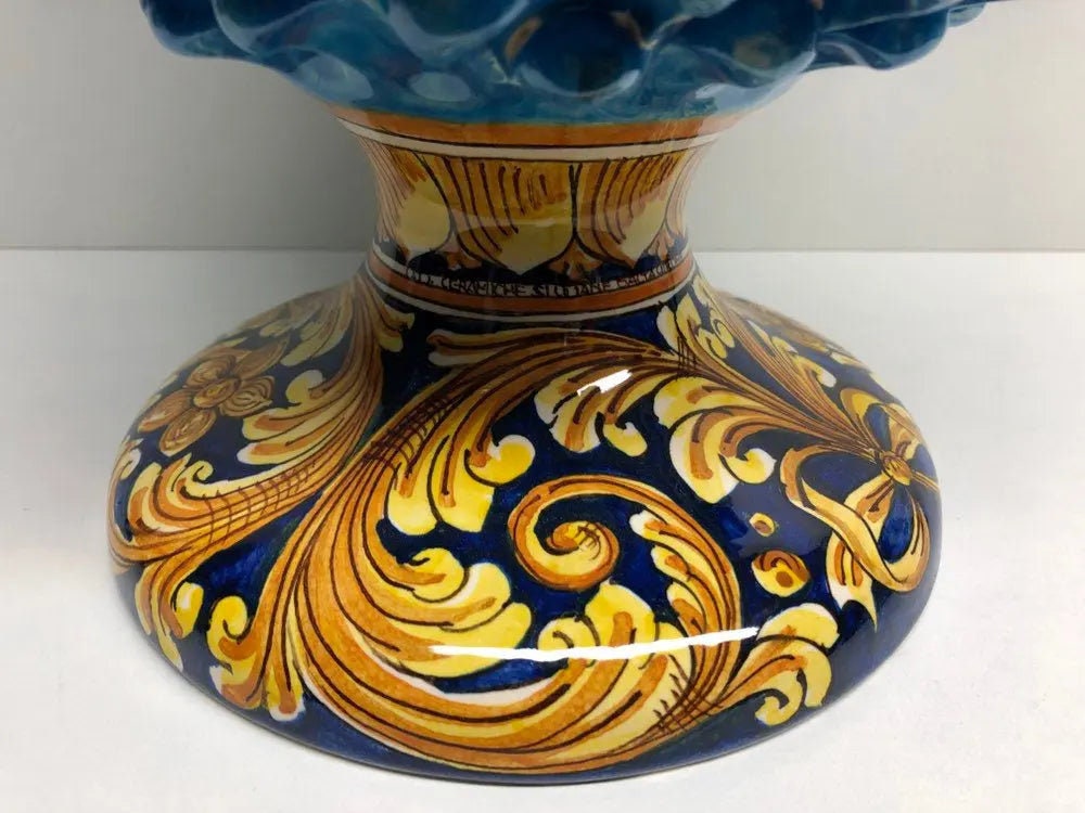 Pigna Ceramica Caltagirone cm H.40 Artigianale Celeste Base Decorata DD CERAMICHE SICILIANE