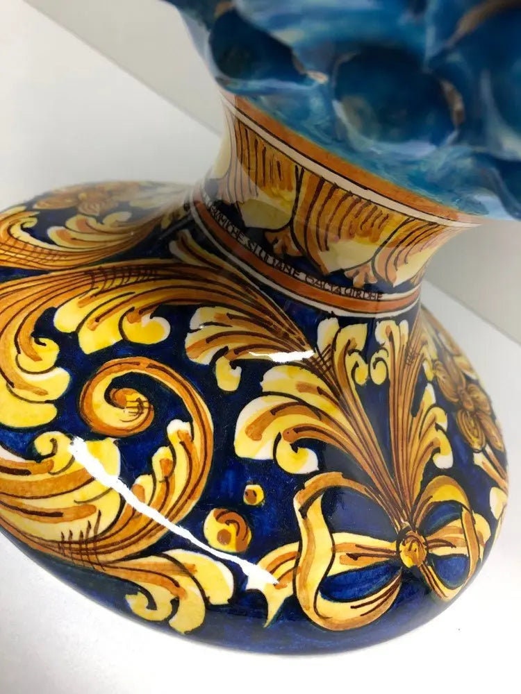 Pigna Ceramica Caltagirone cm H.40 Artigianale Celeste Base Decorata DD CERAMICHE SICILIANE