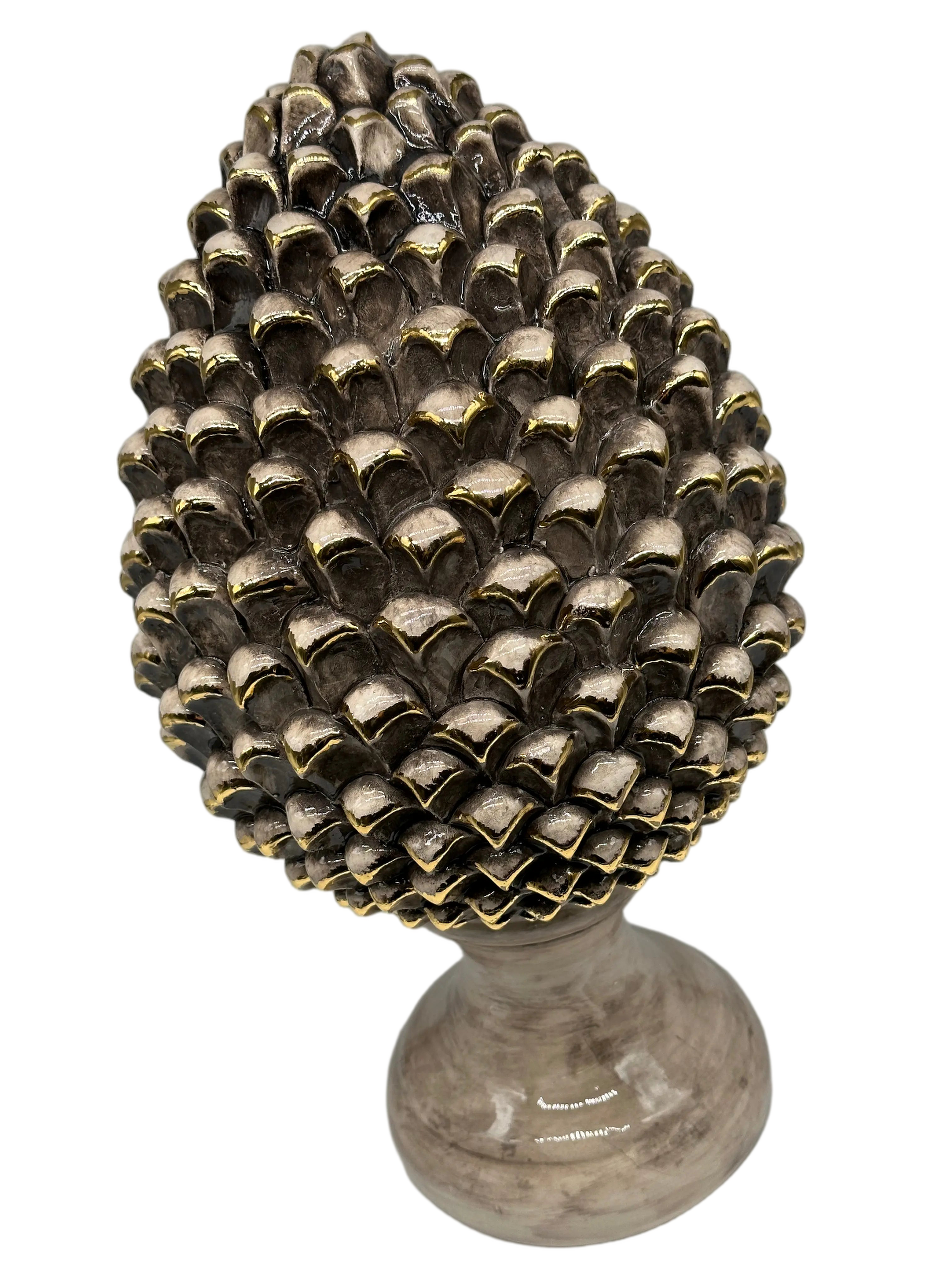 Pigna Ceramica Caltagirone cm H.40 Artigianale Écru Oro Linea Luis DD CERAMICHE SICILIANE