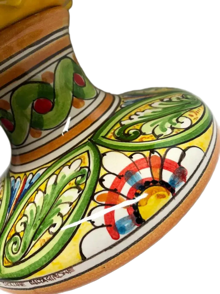 Pigna Ceramica Caltagirone cm H.40 Artigianale Giallo Base Decorata - DD CERAMICHE SICILIANE