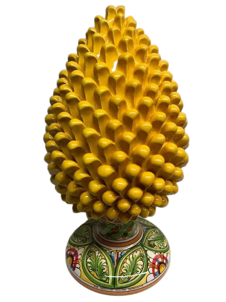 Pigna Ceramica Caltagirone cm H.40 Artigianale Giallo Base Decorata - DD CERAMICHE SICILIANE