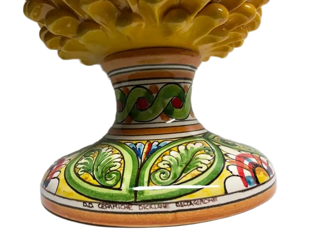 Pigna Ceramica Caltagirone cm H.40 Artigianale Giallo Base Decorata - DD CERAMICHE SICILIANE