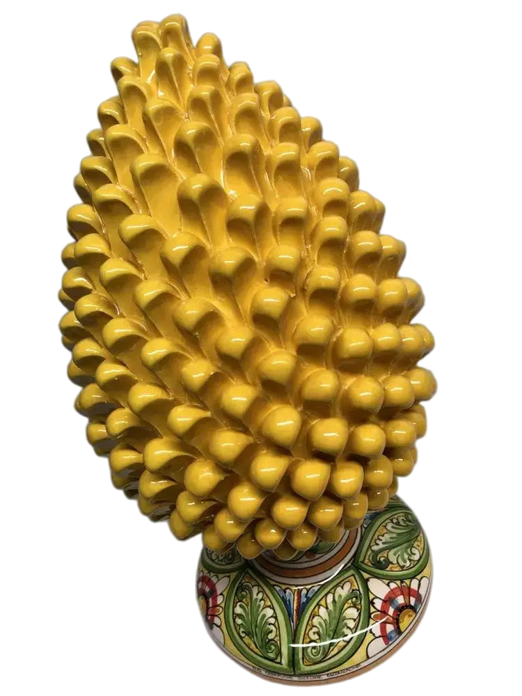 Pigna Ceramica Caltagirone cm H.40 Artigianale Giallo Base Decorata - DD CERAMICHE SICILIANE
